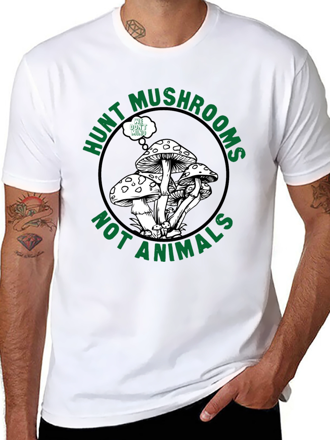 Hunt Mushrooms Not Animals Black T-Shirt