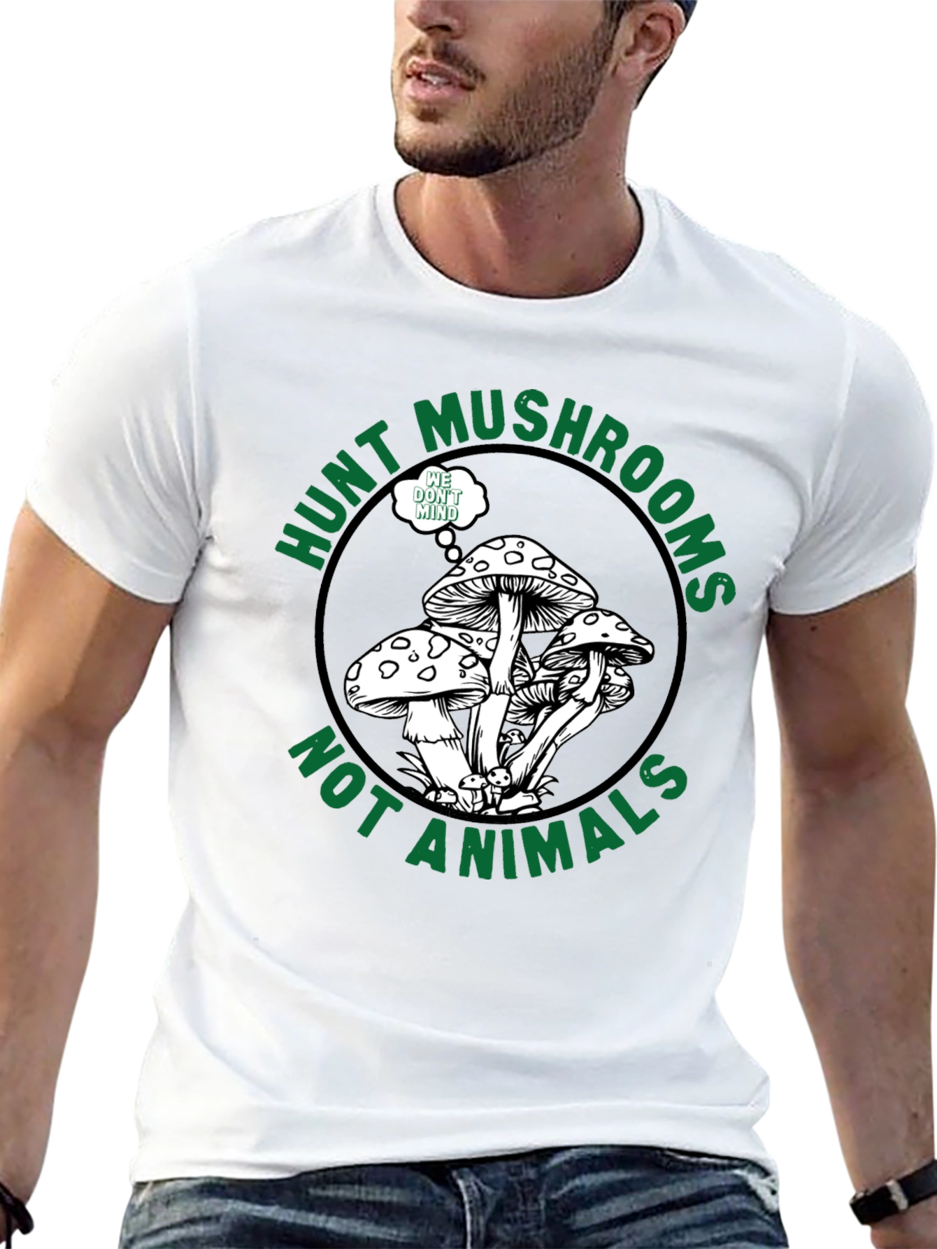 Hunt Mushrooms Not Animals Black T-Shirt