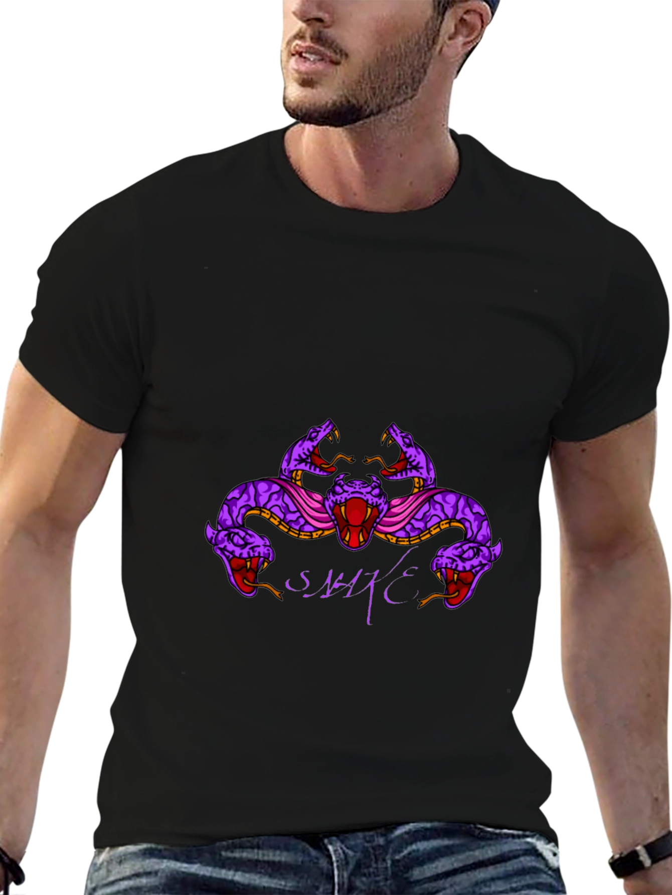 Mens Black Snake Graphic T-Shirt