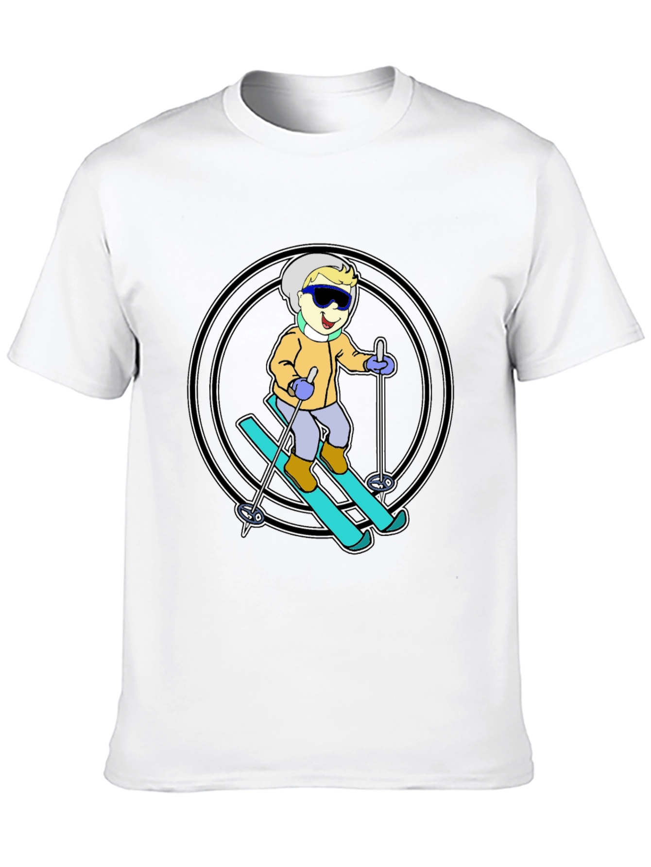 Cartoon Skier T-Shirt - Black Cotton Blend