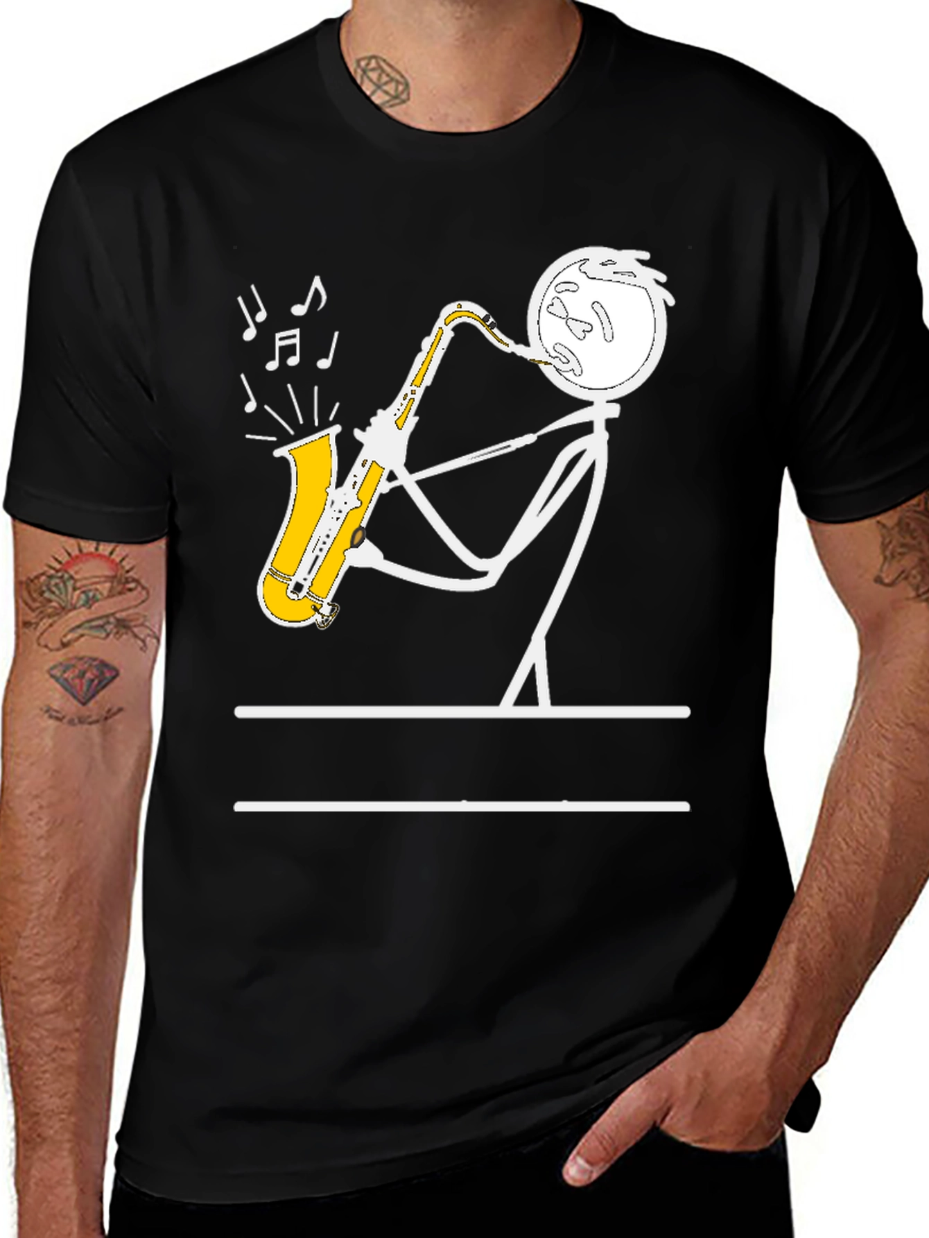 Saxophone Player Stick Figure Graphic Tee