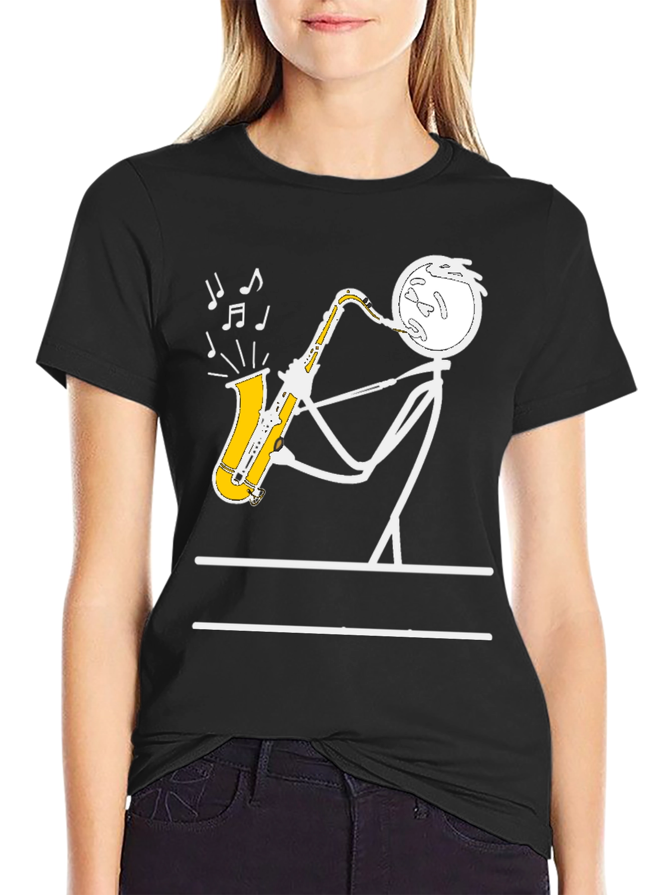 Saxophone Player Stick Figure Graphic Tee