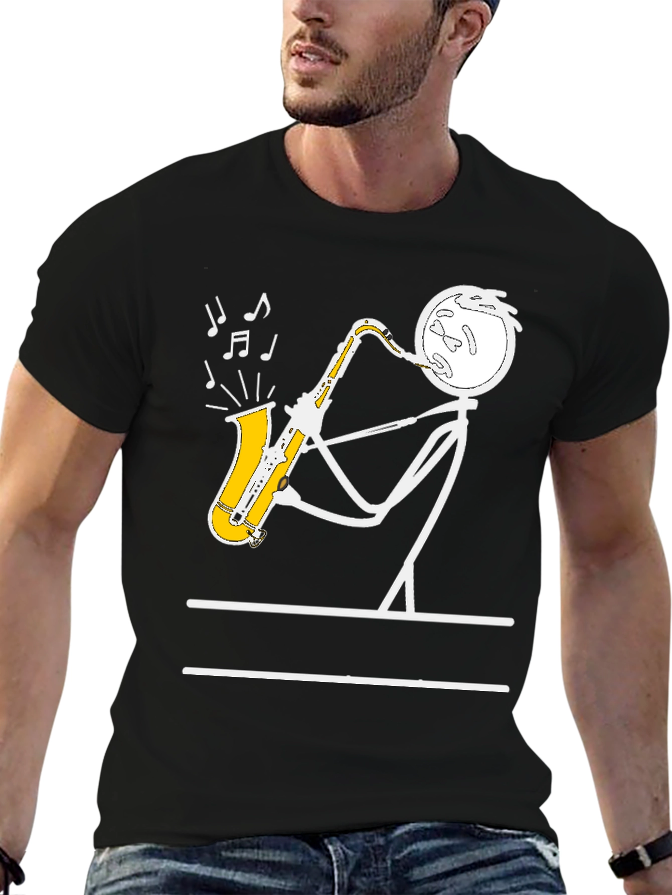 Saxophone Player Stick Figure Graphic Tee