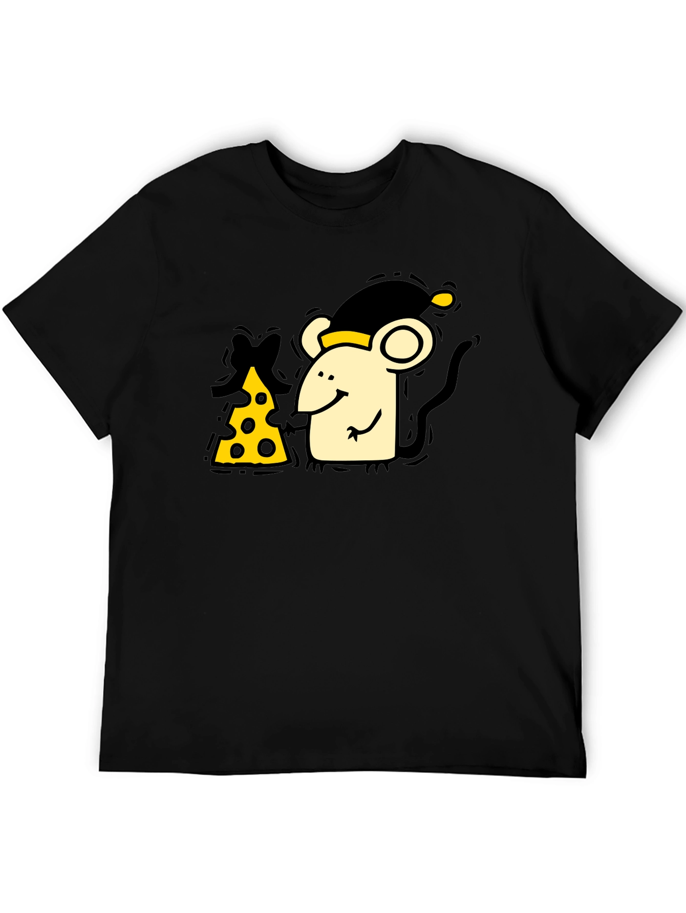 Cute Mouse & Cheese Graphic Black T-Shirt