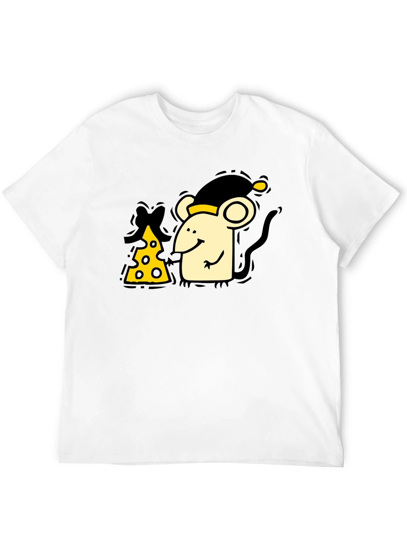 Cute Mouse & Cheese Graphic Black T-Shirt