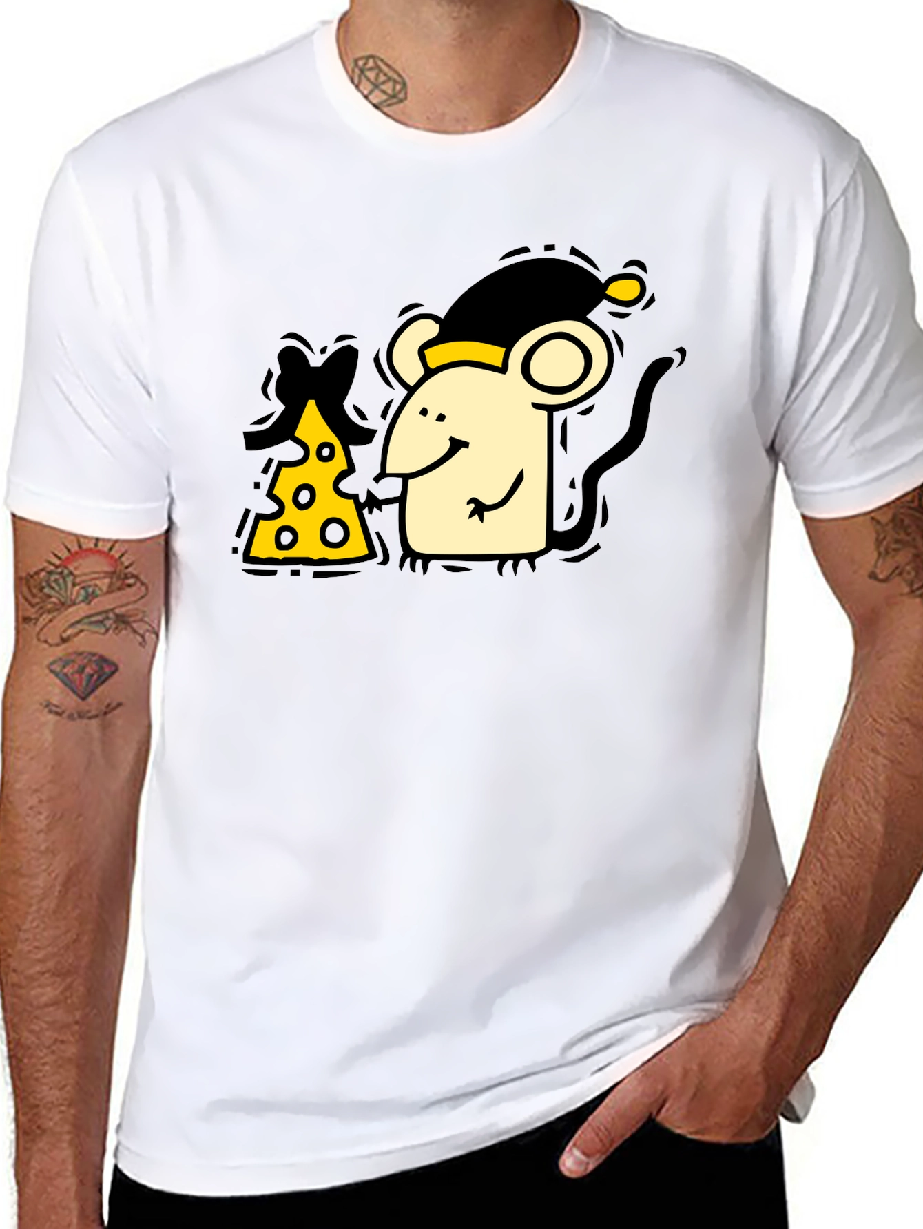 Cute Mouse & Cheese Graphic Black T-Shirt