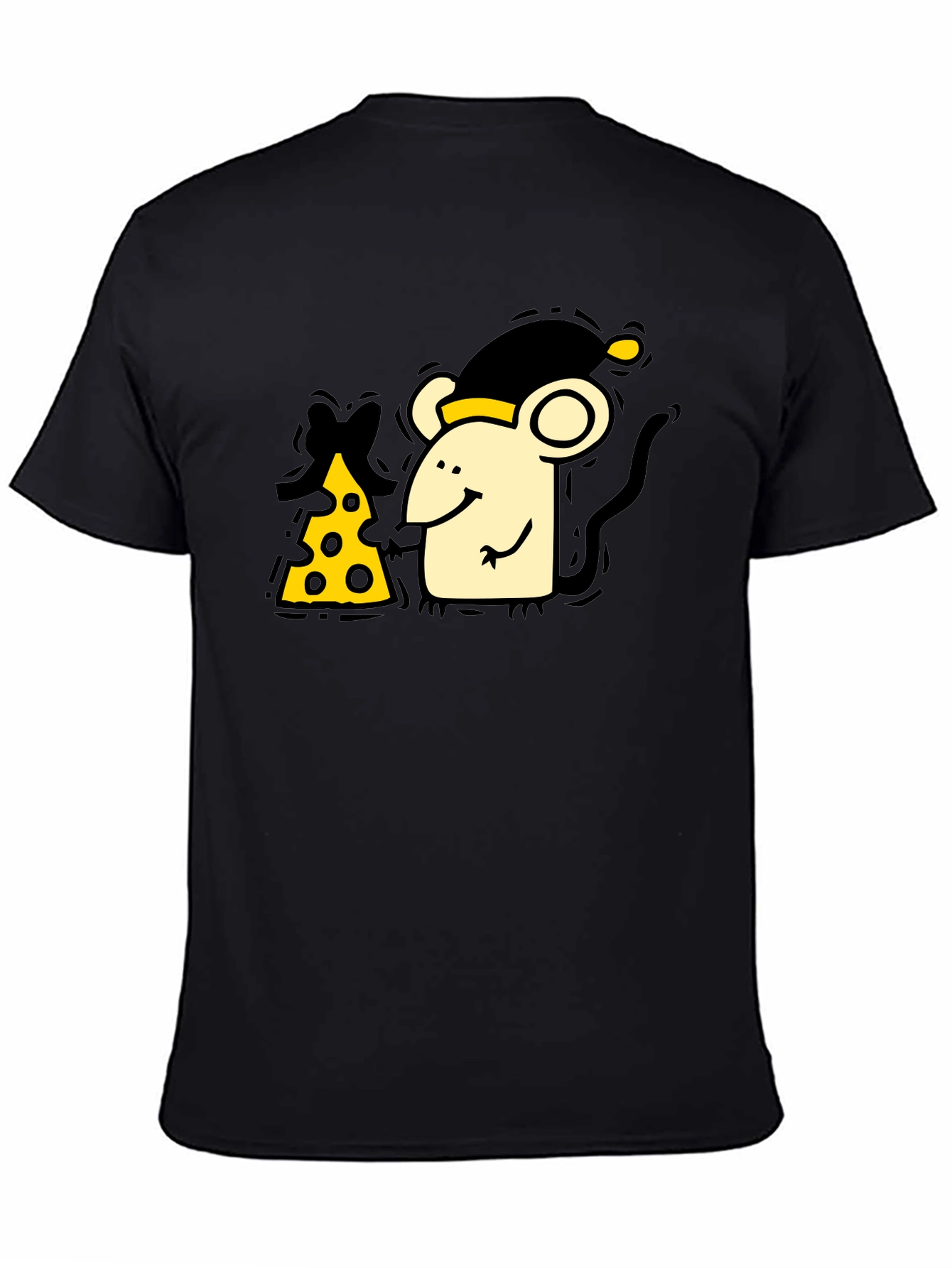 Cute Mouse & Cheese Graphic Black T-Shirt