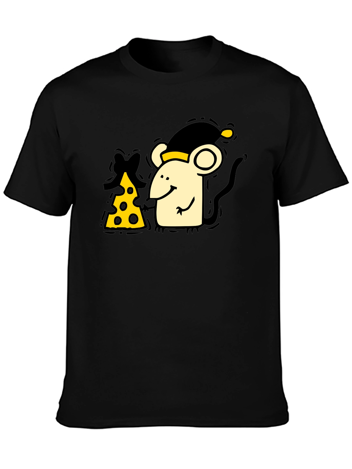 Cute Mouse & Cheese Graphic Black T-Shirt