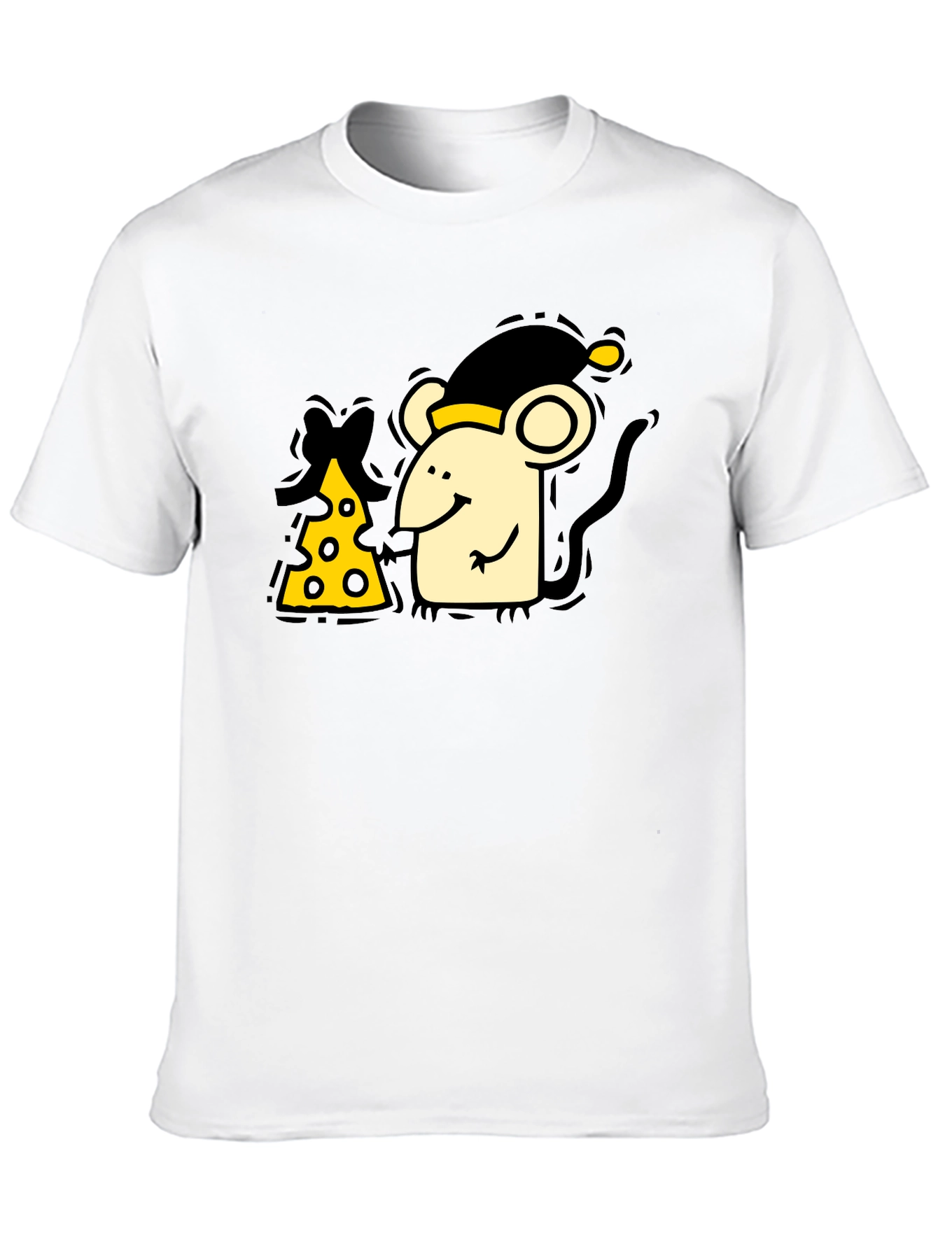 Cute Mouse & Cheese Graphic Black T-Shirt