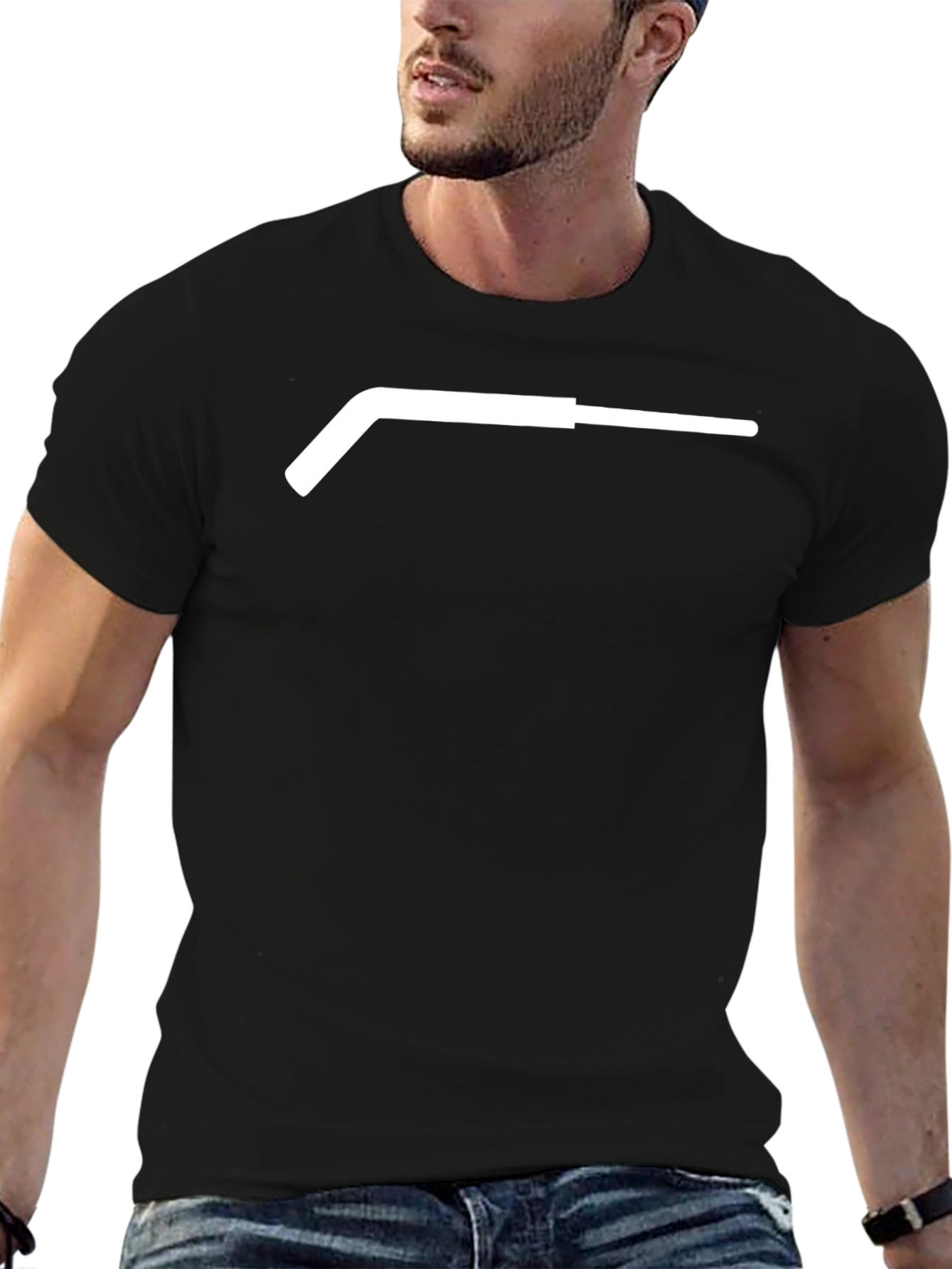 Minimalist Hockey Stick Graphic T-Shirt - Black