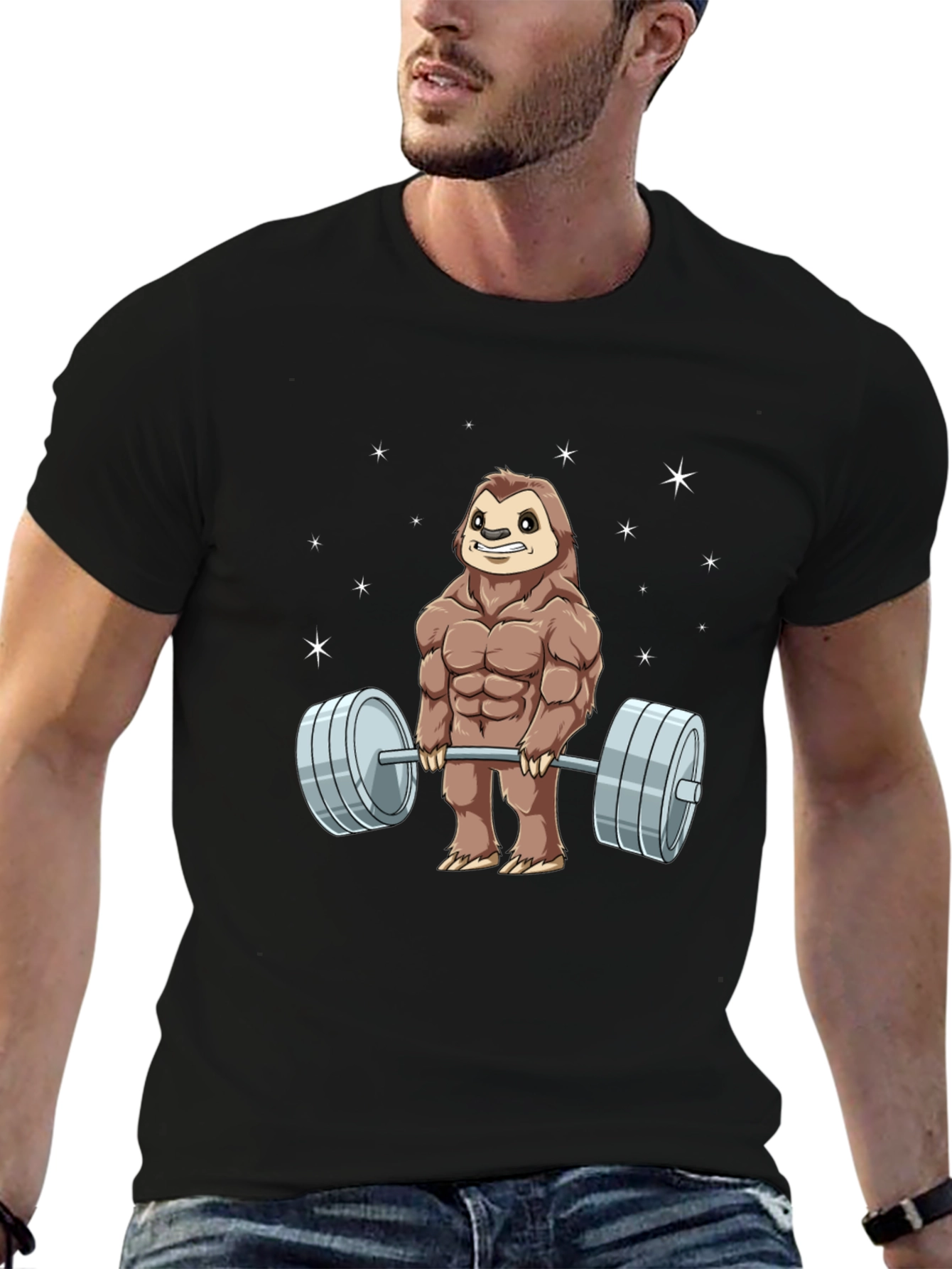 Weightlifting Sloth Graphic T-Shirt