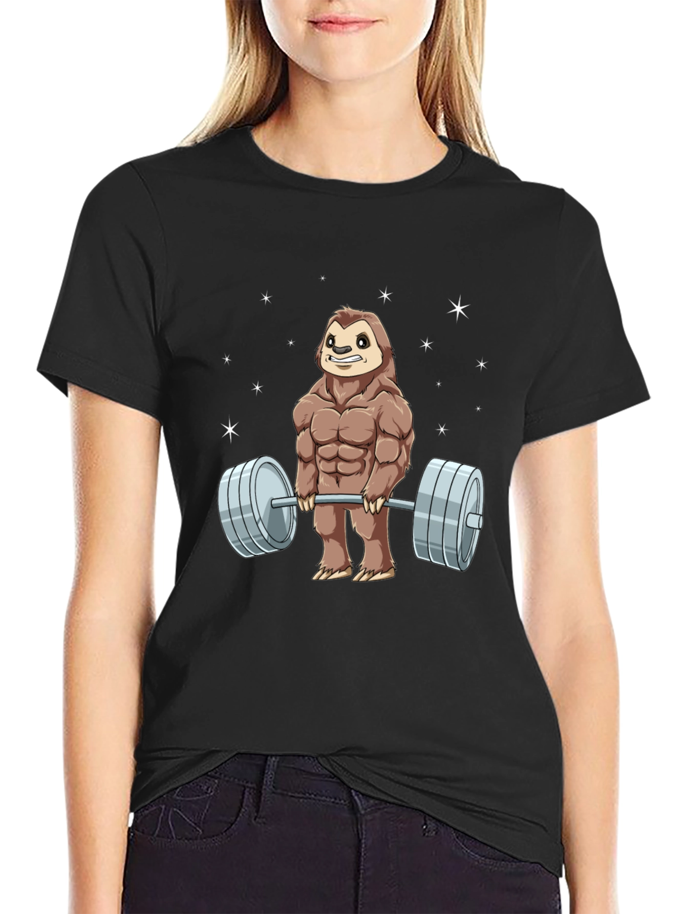 Weightlifting Sloth Graphic T-Shirt