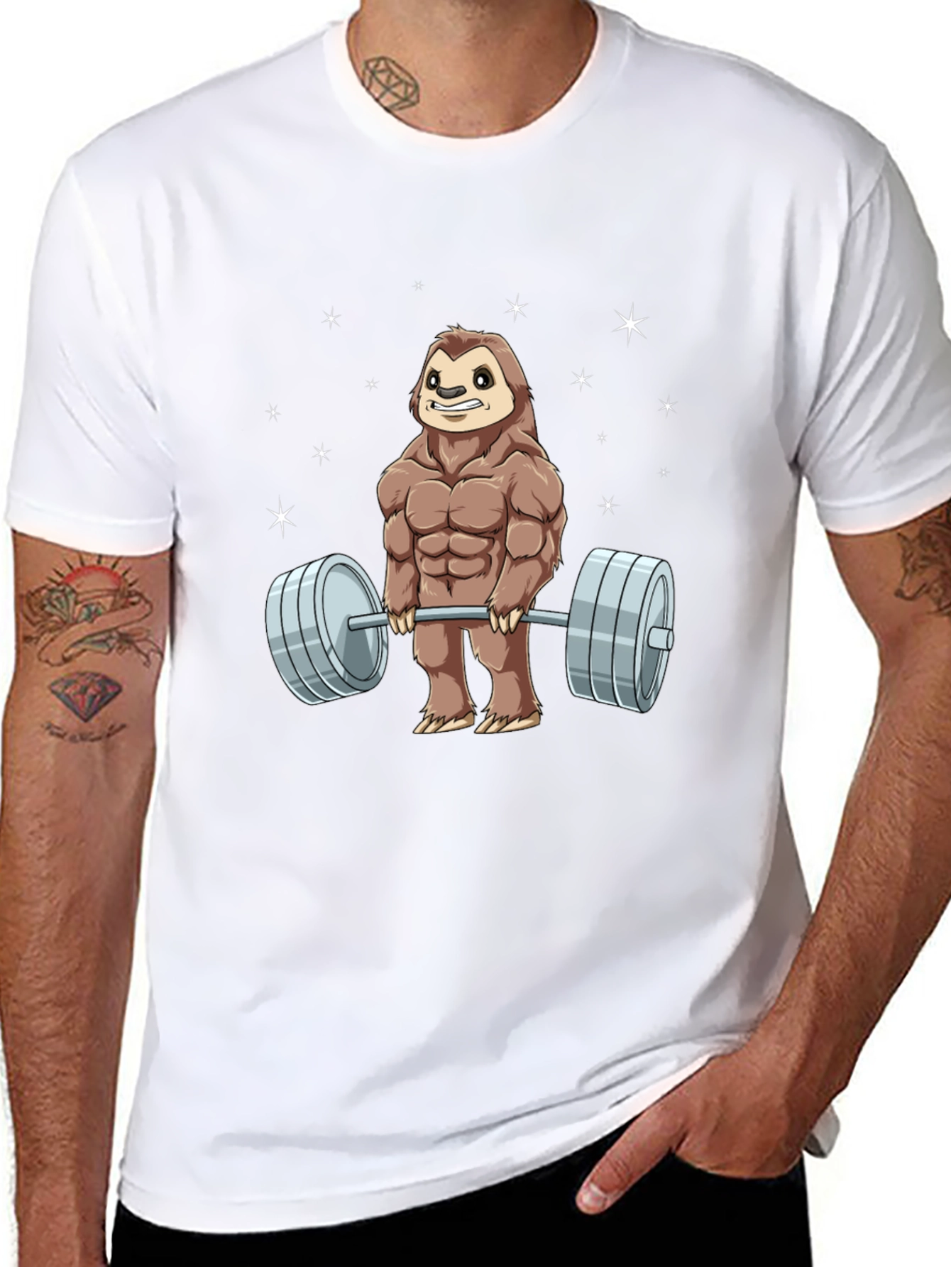 Weightlifting Sloth Graphic T-Shirt