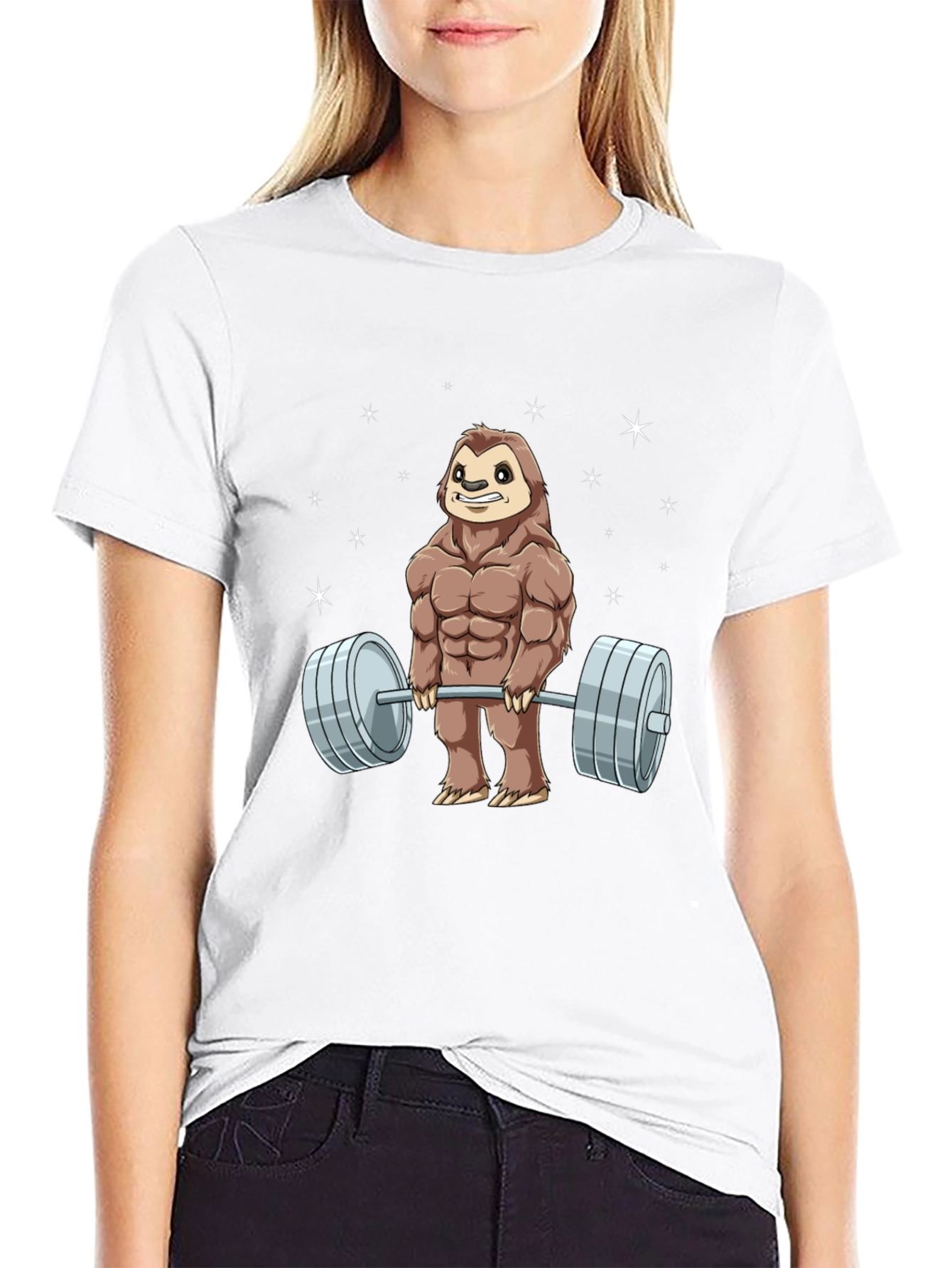 Weightlifting Sloth Graphic T-Shirt