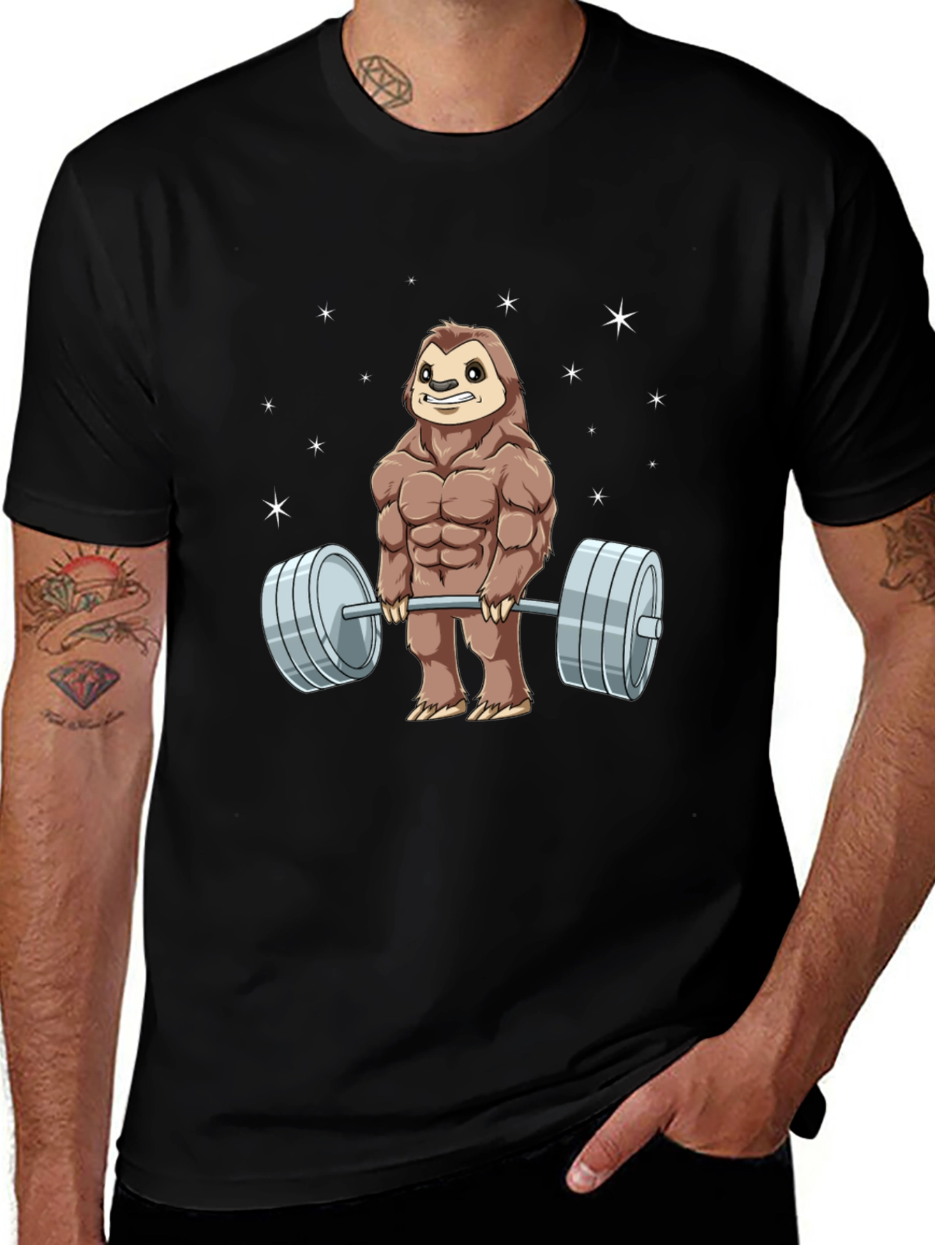Weightlifting Sloth Graphic T-Shirt