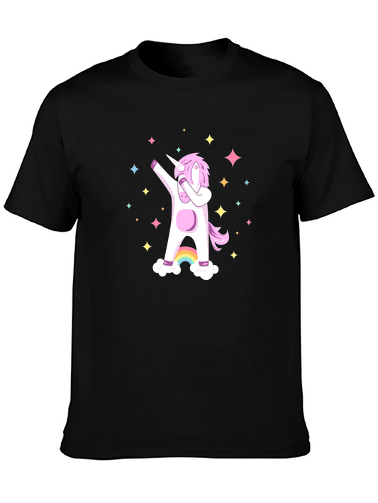 Dabbing Unicorn Graphic Tee - Black Cotton Casual Shirt