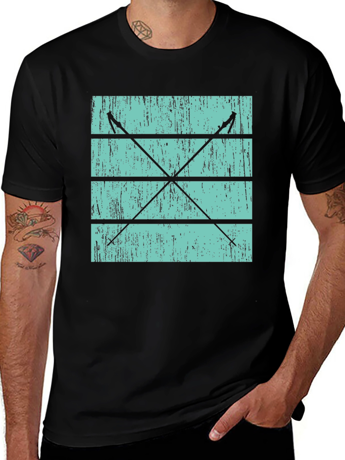 Retro Ski Poles Graphic Tee - Black