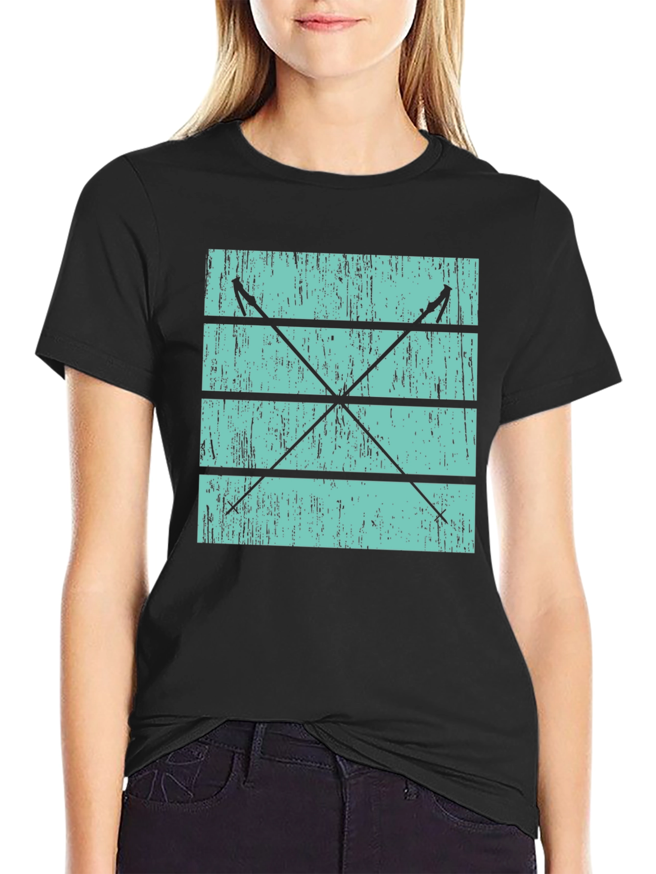 Retro Ski Poles Graphic Tee - Black
