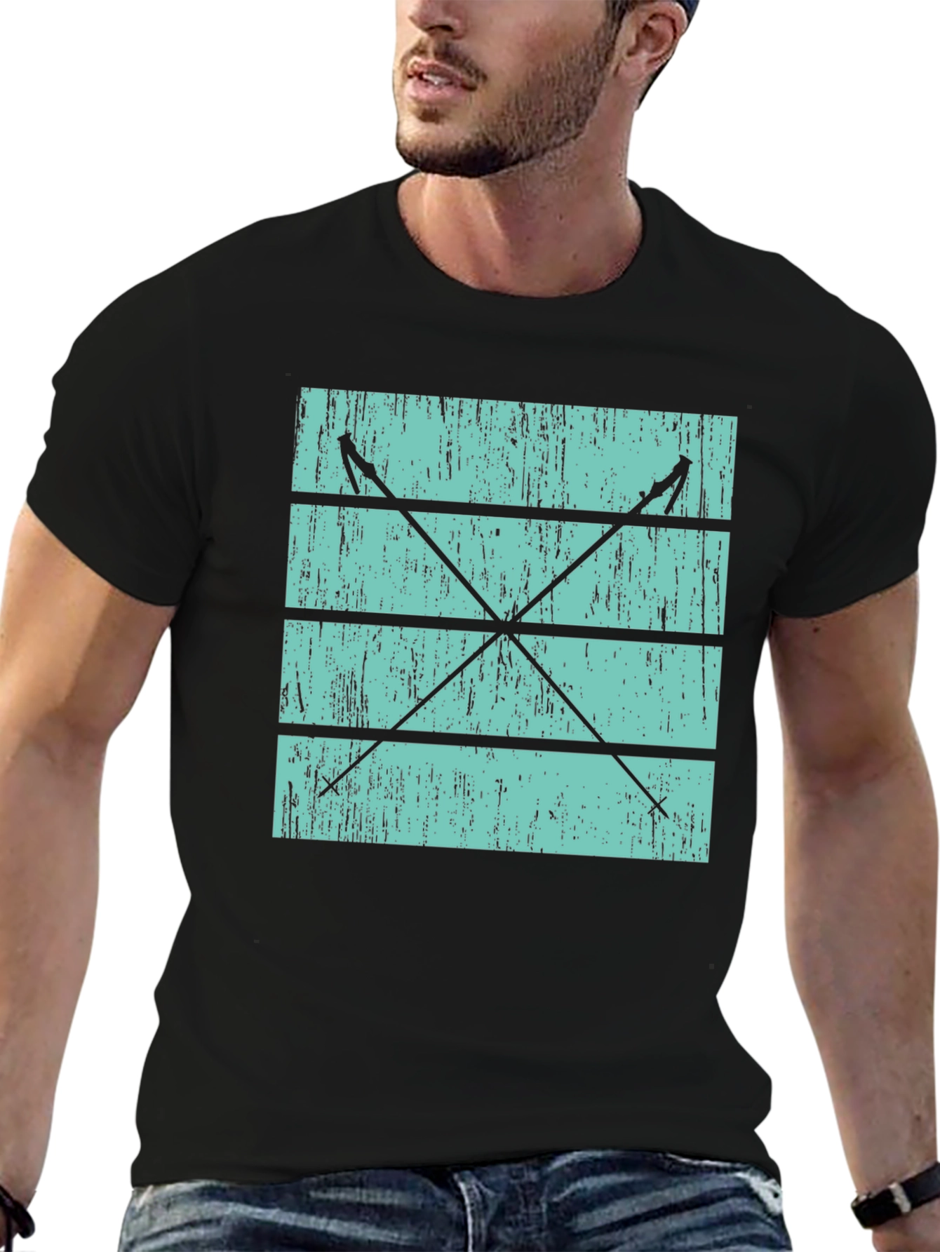 Retro Ski Poles Graphic Tee - Black