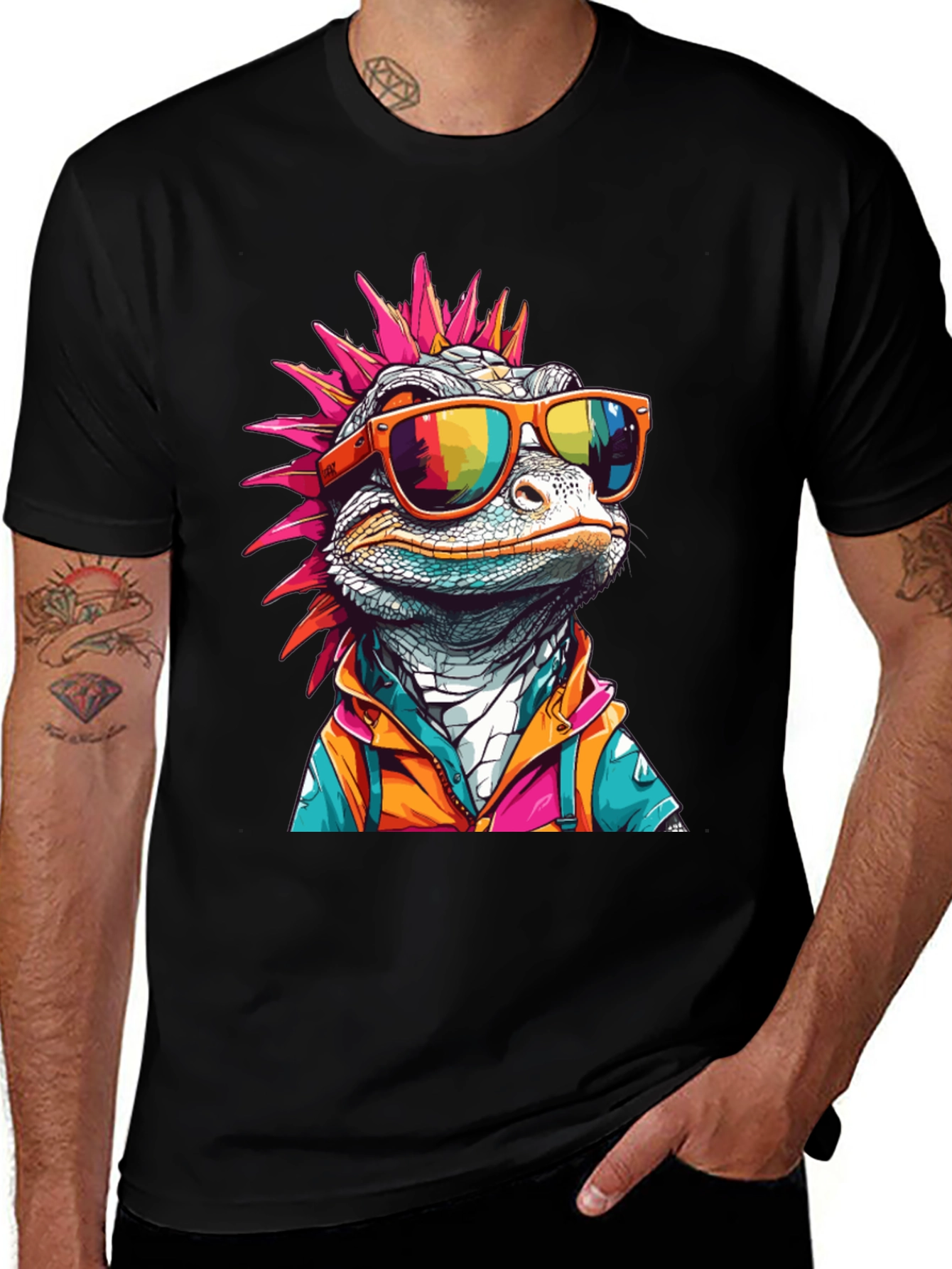 Cool Lizard Graphic Tee - Mens Black T-Shirt