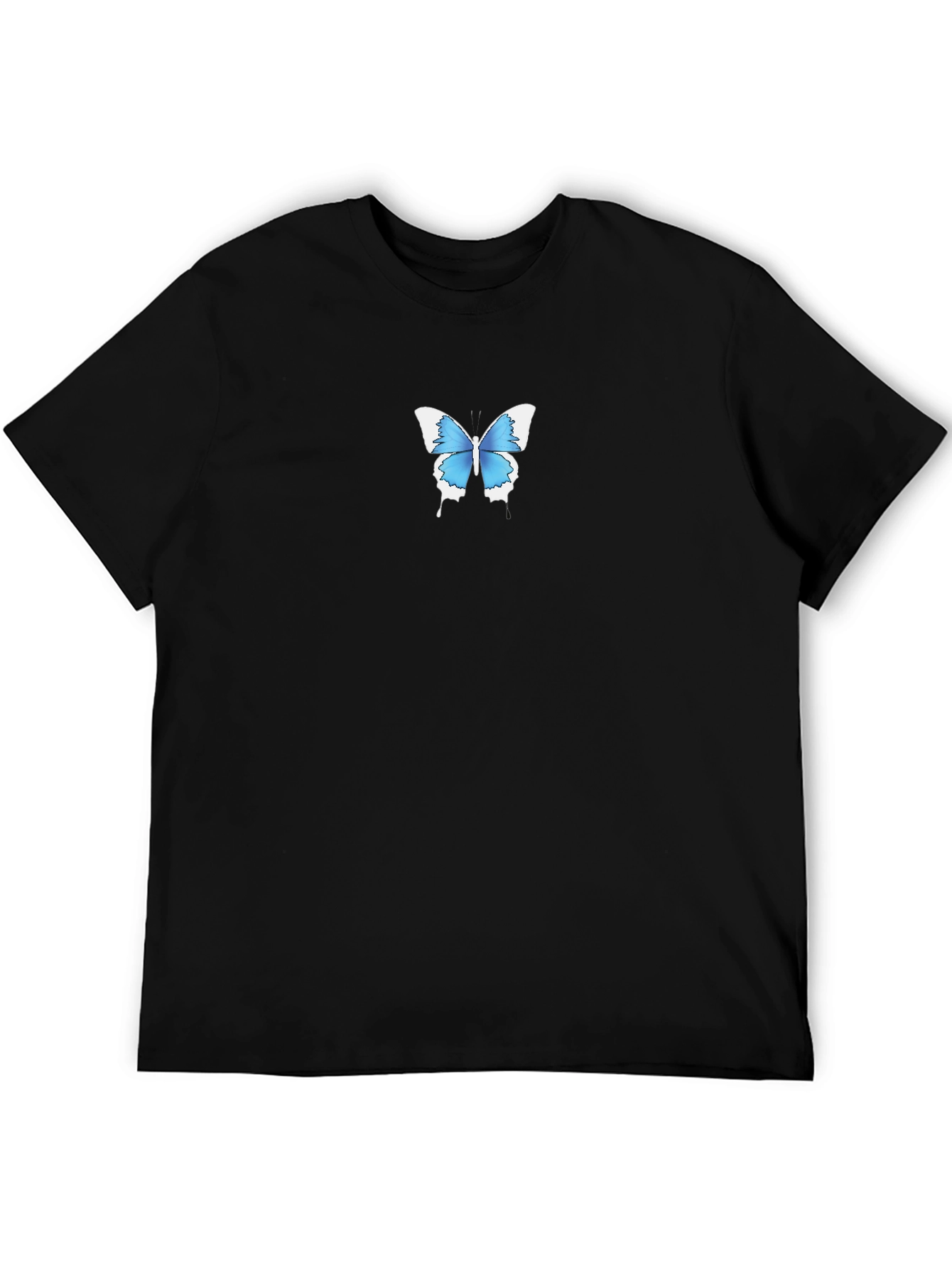 Mens Black T-Shirt with Blue Butterfly Graphic