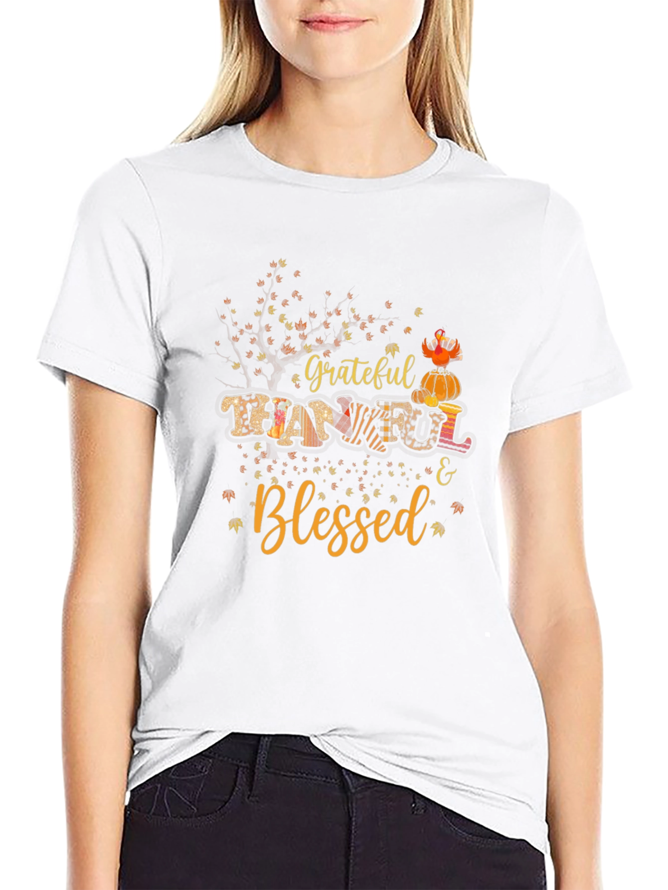Grateful Thankful & Blessed Fall Graphic T-Shirt