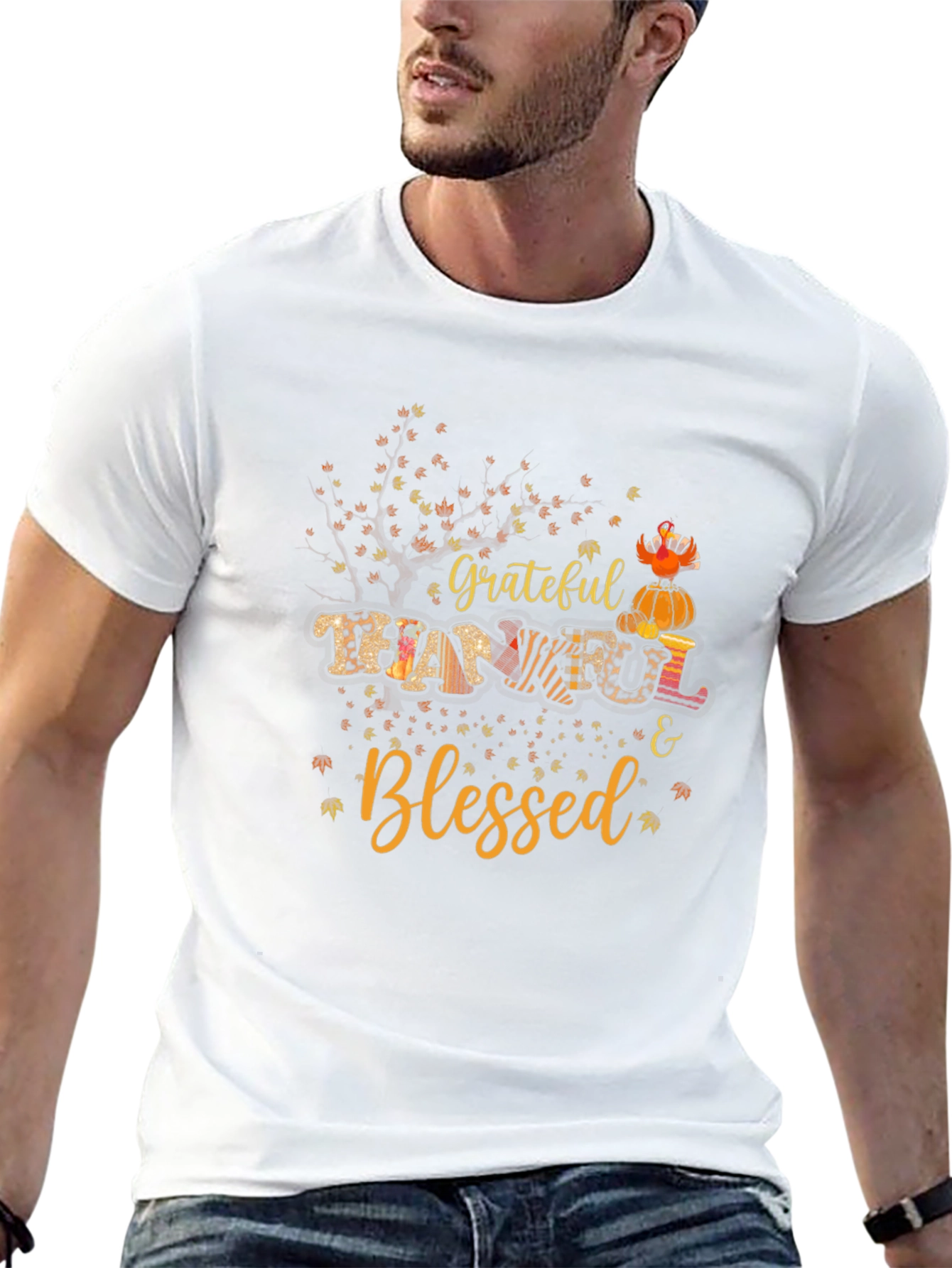 Grateful Thankful & Blessed Fall Graphic T-Shirt