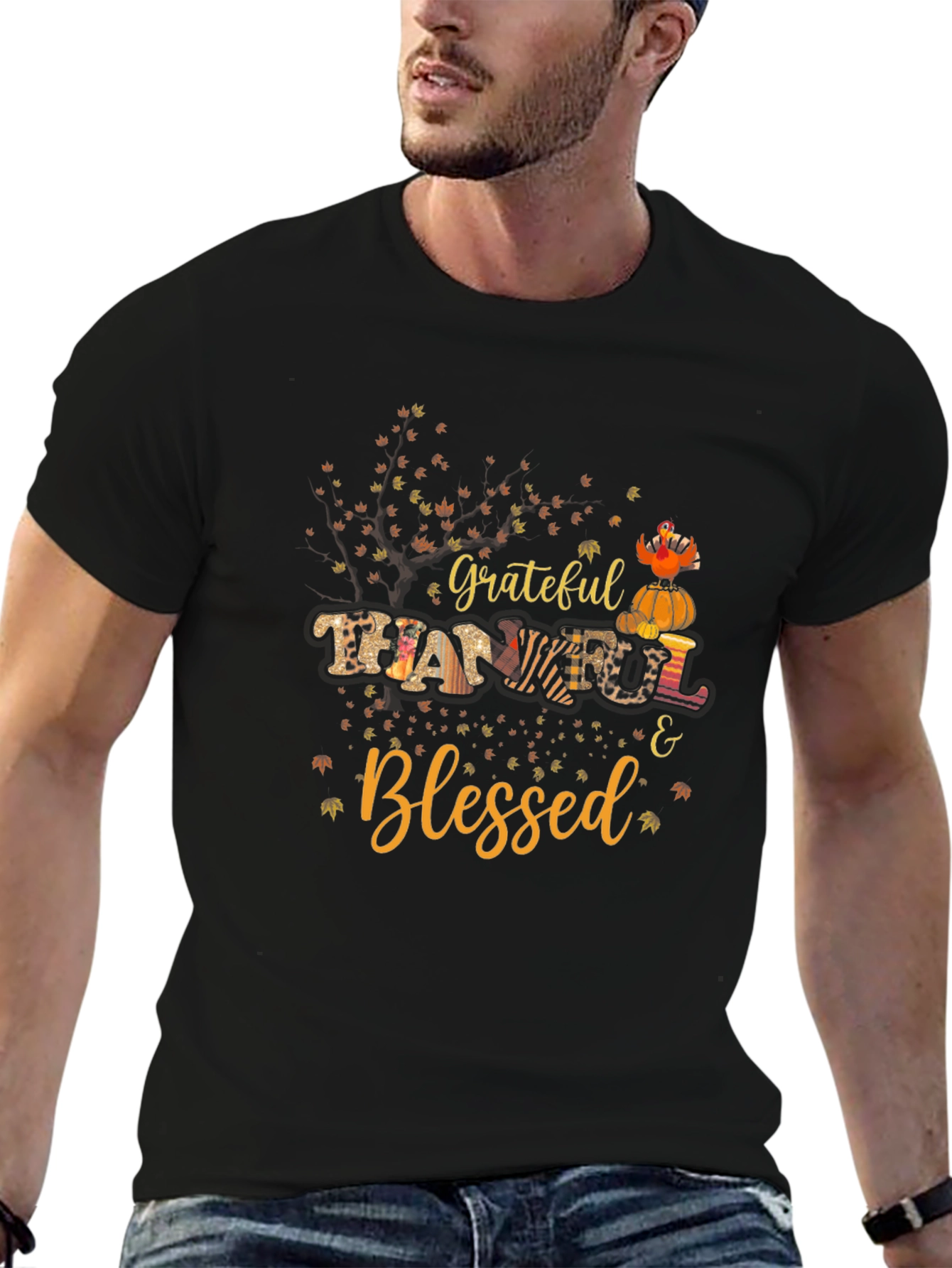 Grateful Thankful & Blessed Fall Graphic T-Shirt