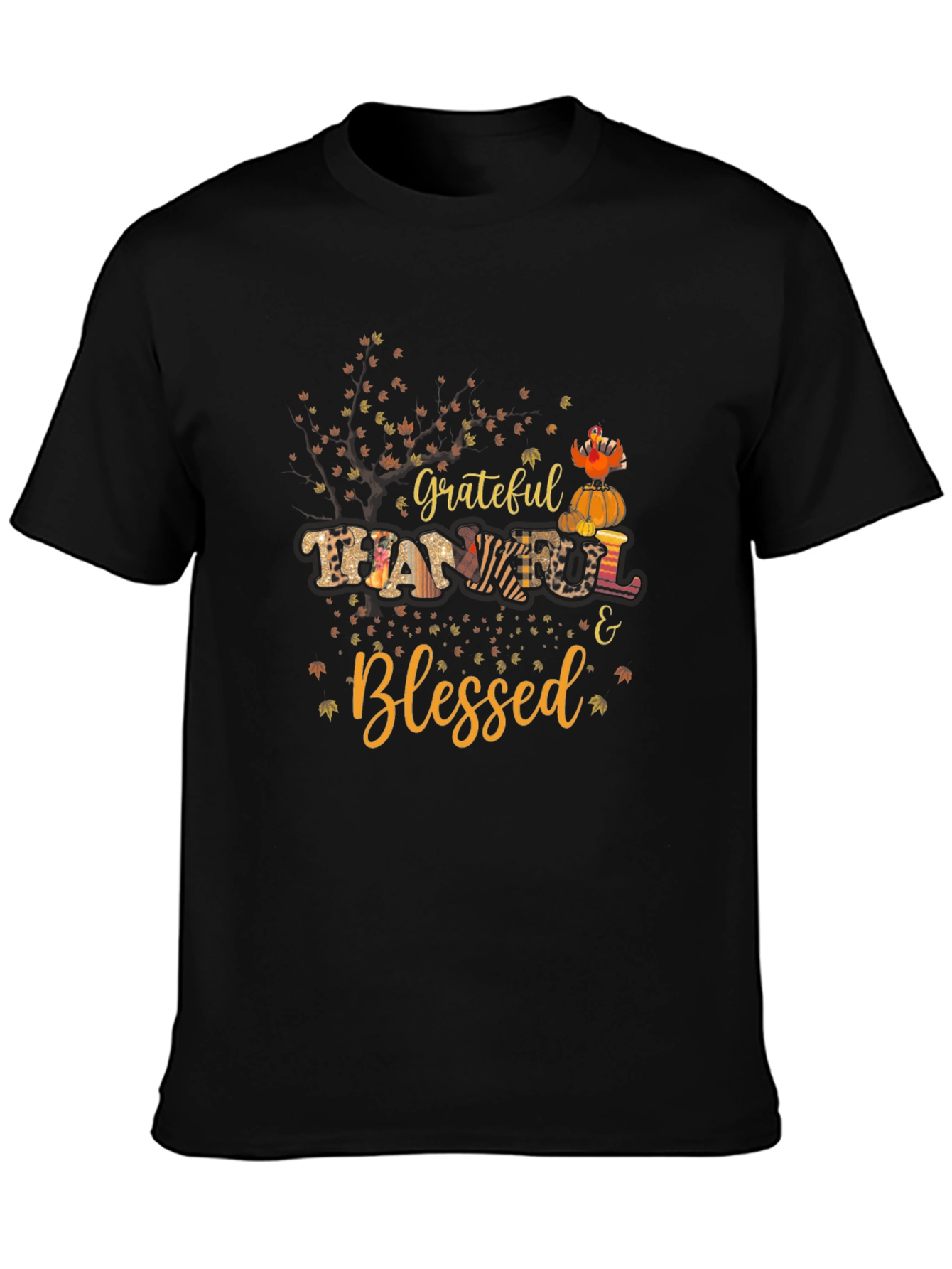 Grateful Thankful & Blessed Fall Graphic T-Shirt