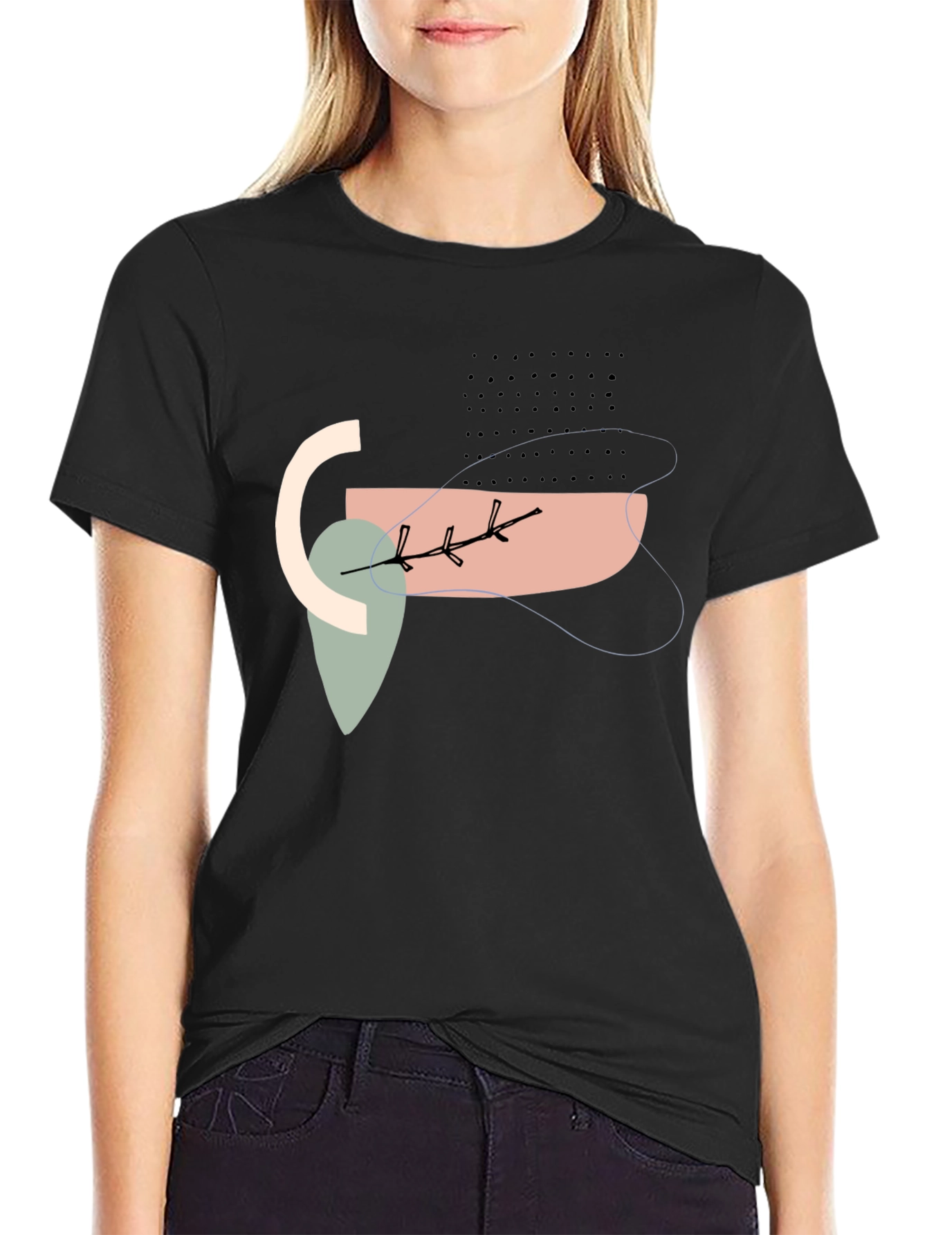 Abstract Graphic Black Crew Neck T-Shirt
