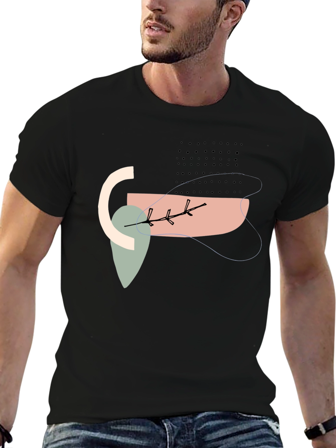 Abstract Graphic Black Crew Neck T-Shirt