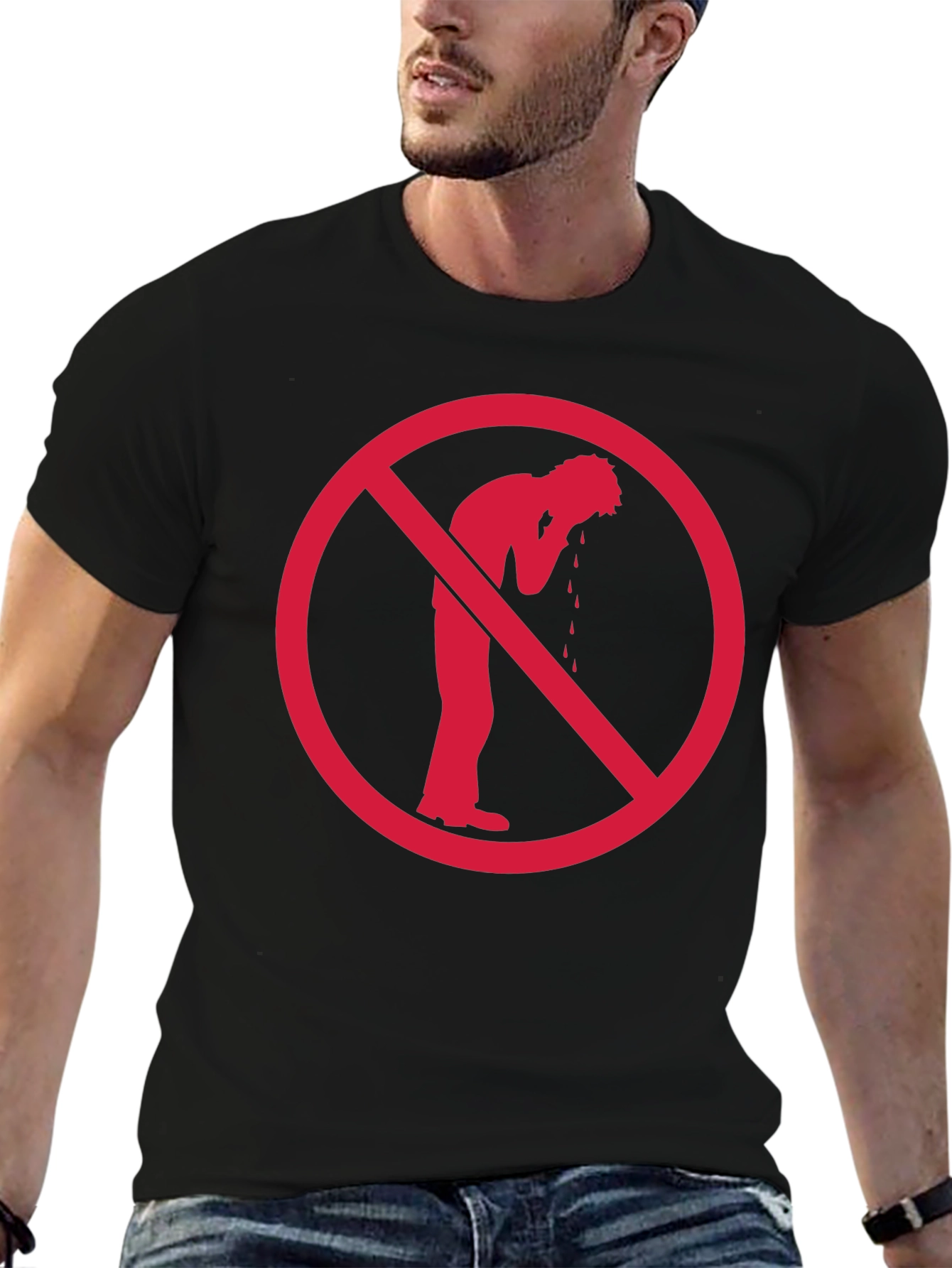 No Vomiting Graphic Tee - Black Cotton Casual T-Shirt