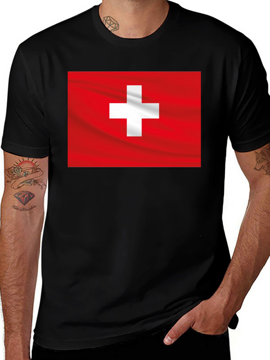 Swiss Flag Graphic Black T-Shirt