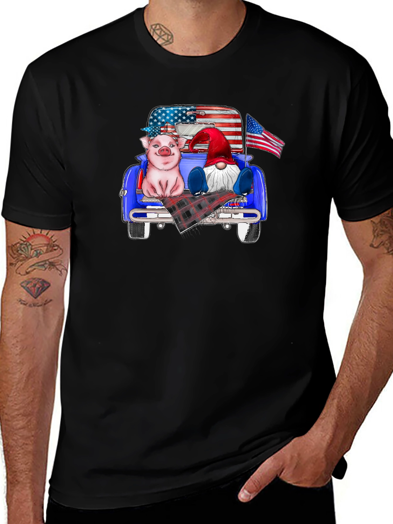 Patriotic Pig & Gnome Truck Ride T-Shirt