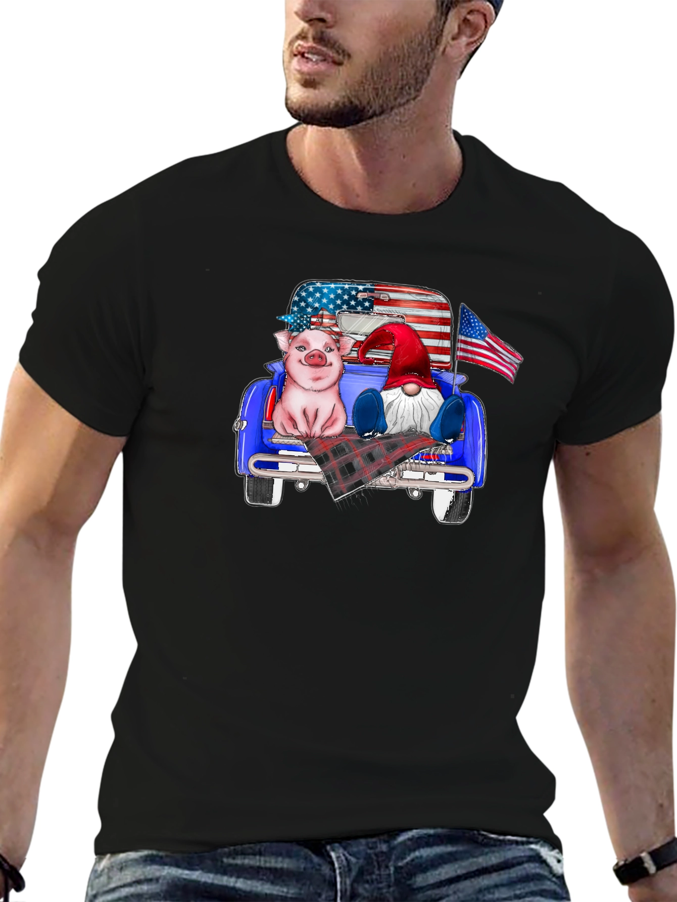 Patriotic Pig & Gnome Truck Ride T-Shirt