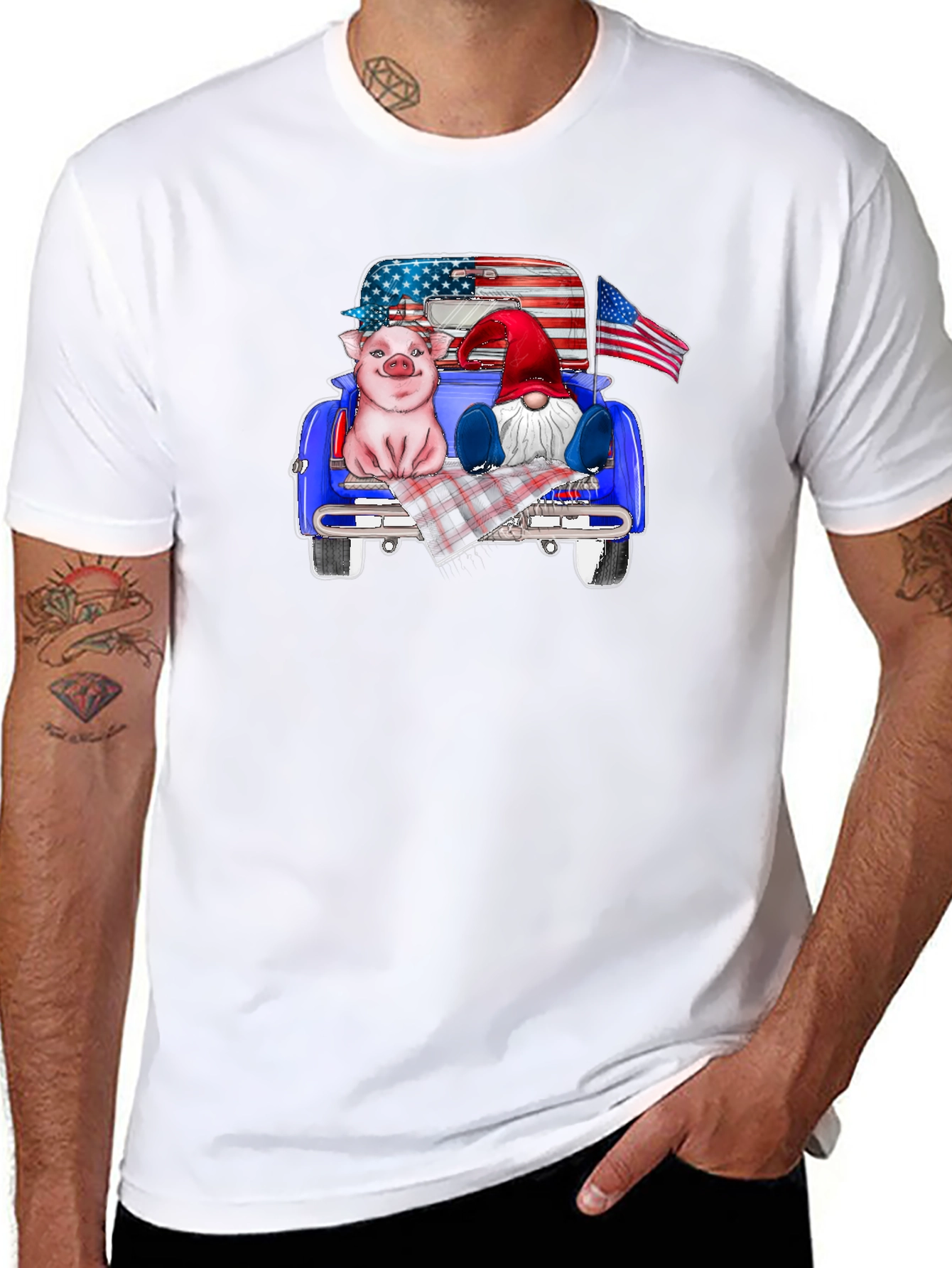 Patriotic Pig & Gnome Truck Ride T-Shirt