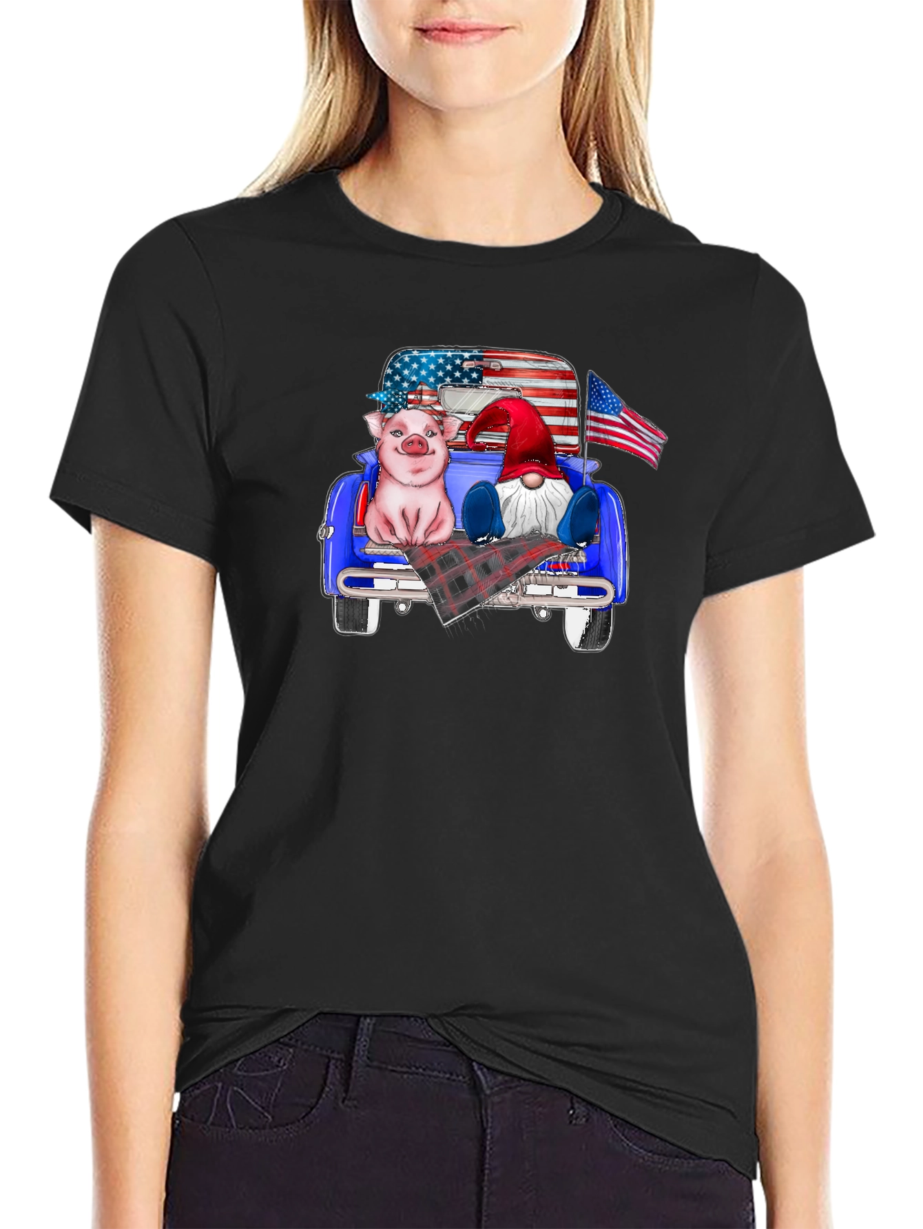 Patriotic Pig & Gnome Truck Ride T-Shirt