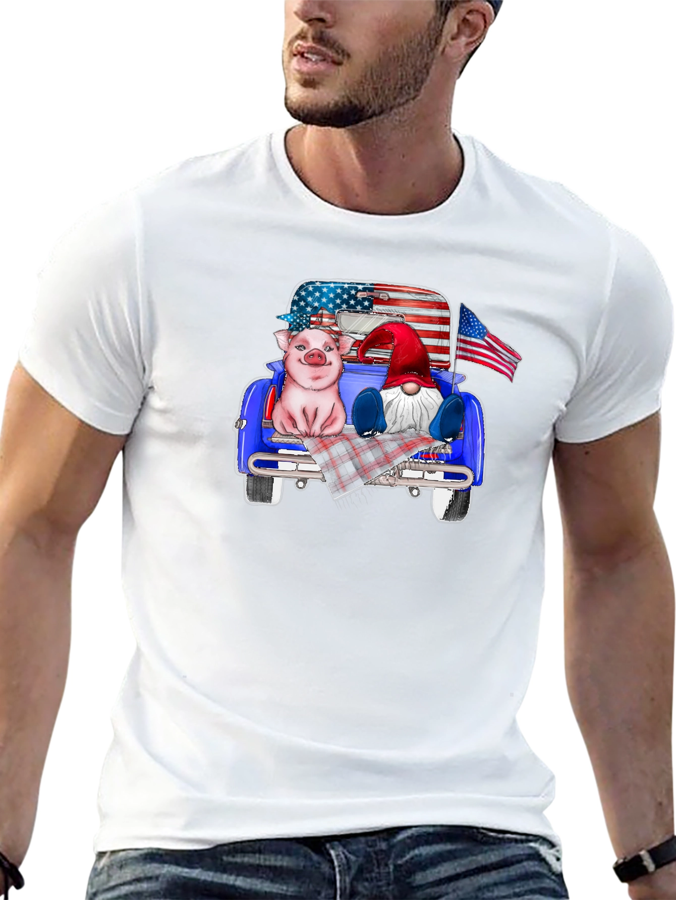 Patriotic Pig & Gnome Truck Ride T-Shirt