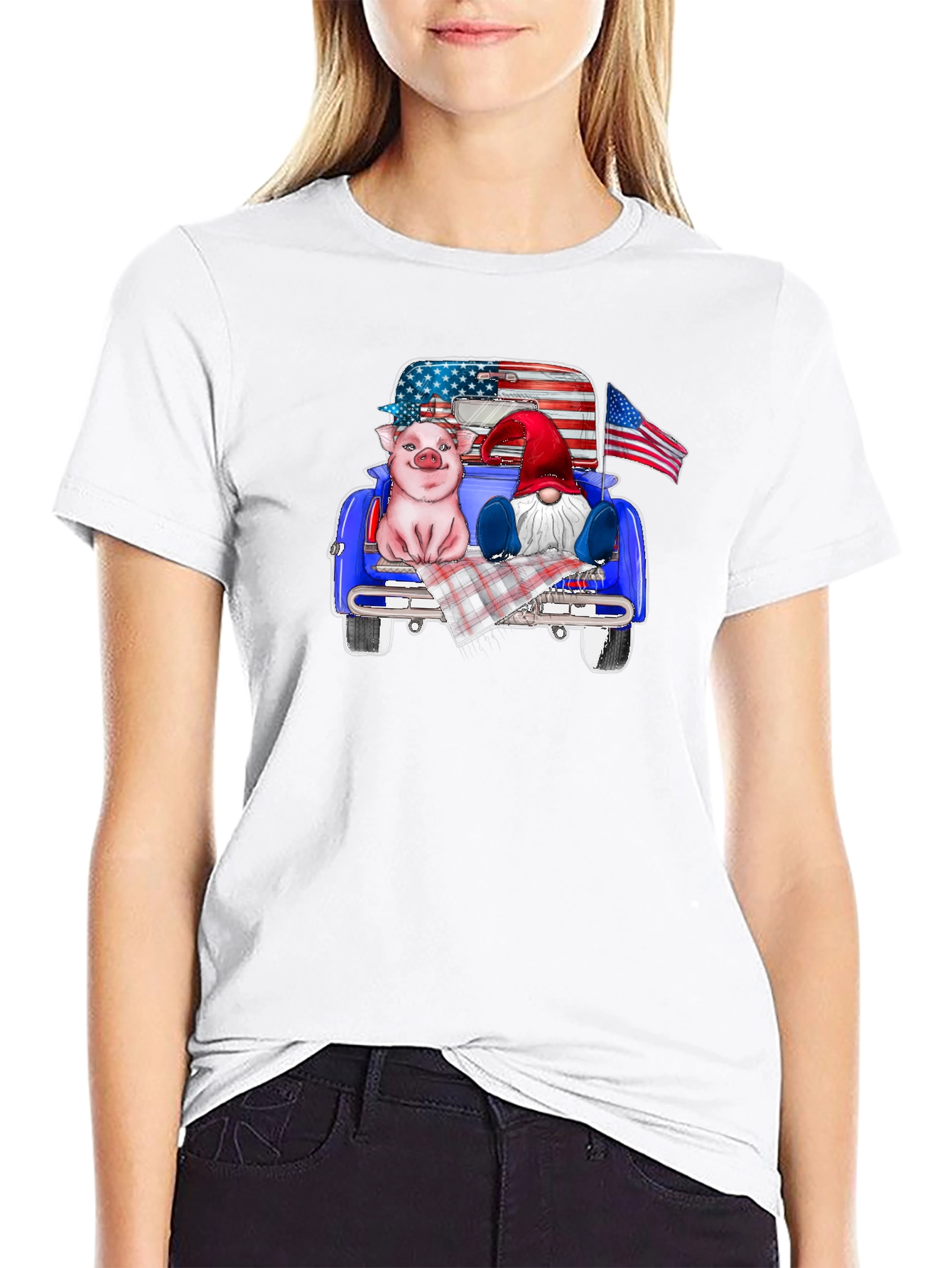 Patriotic Pig & Gnome Truck Ride T-Shirt