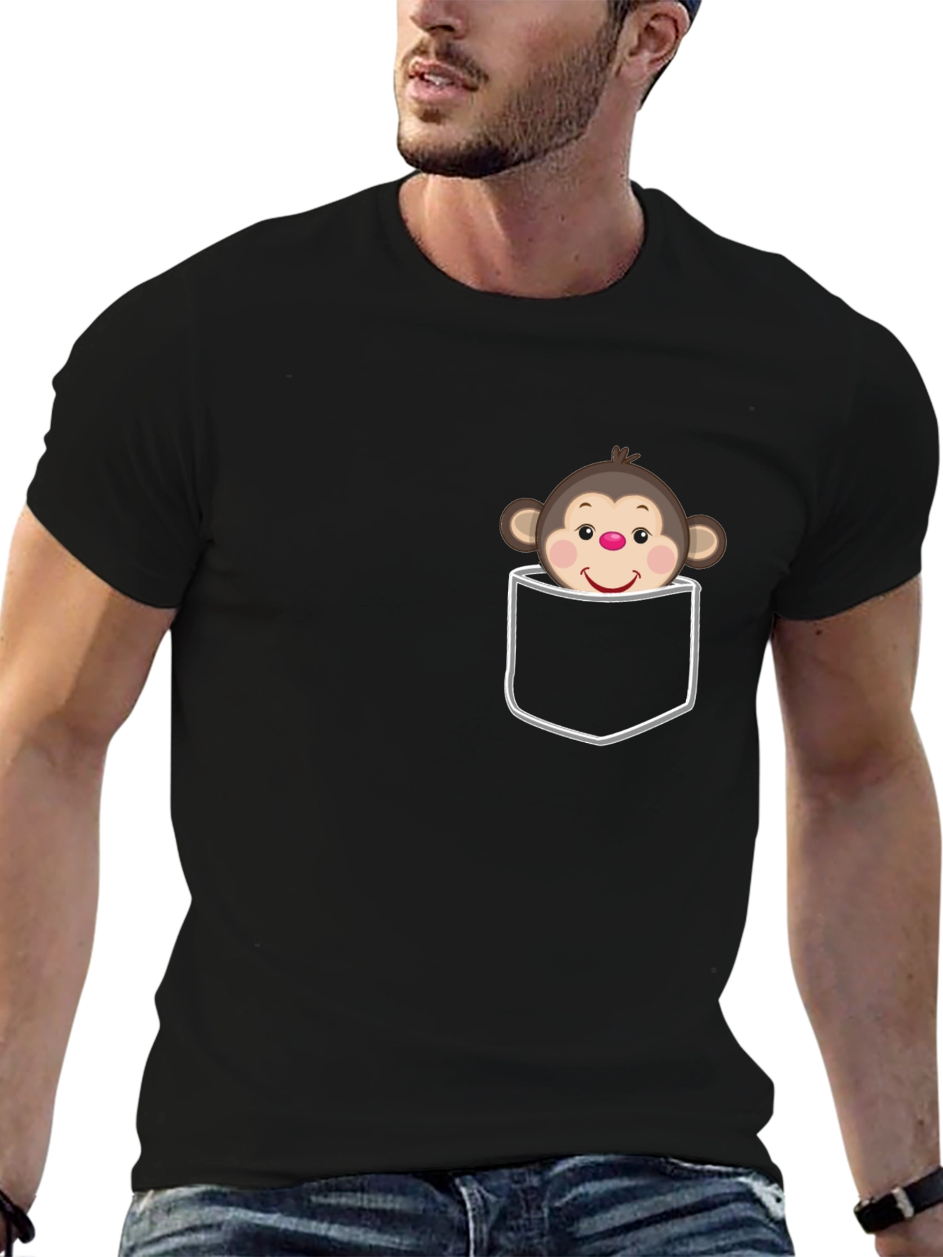 Monkey in Pocket Graphic T-Shirt - Fun Casual Wear