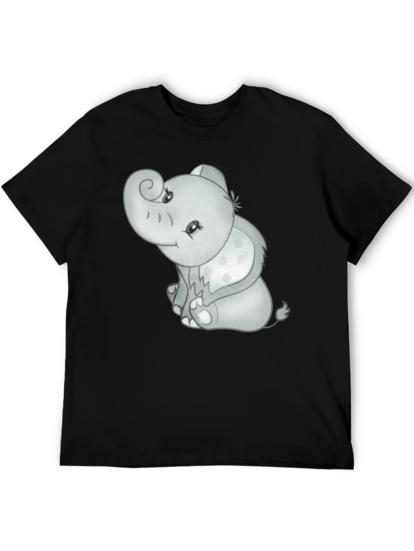 Cute Elephant Graphic Tee - Black Cotton Comfort