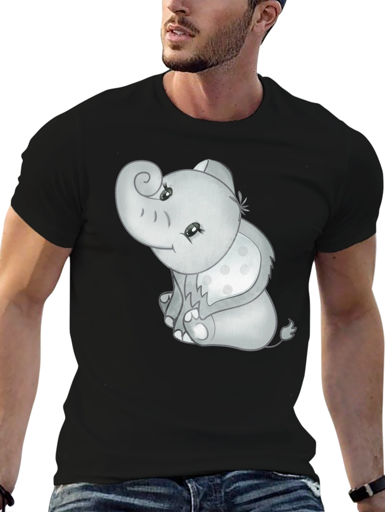 Cute Elephant Graphic Tee - Black Cotton Comfort
