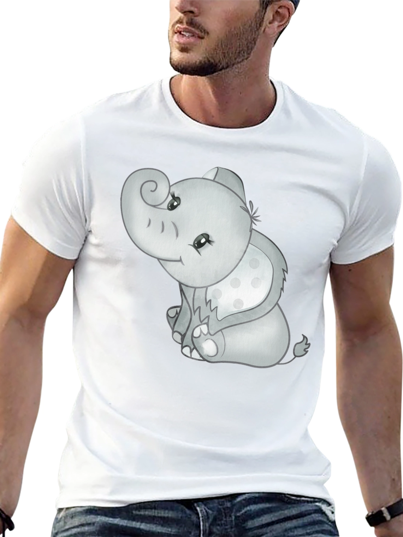 Cute Elephant Graphic Tee - Black Cotton Comfort