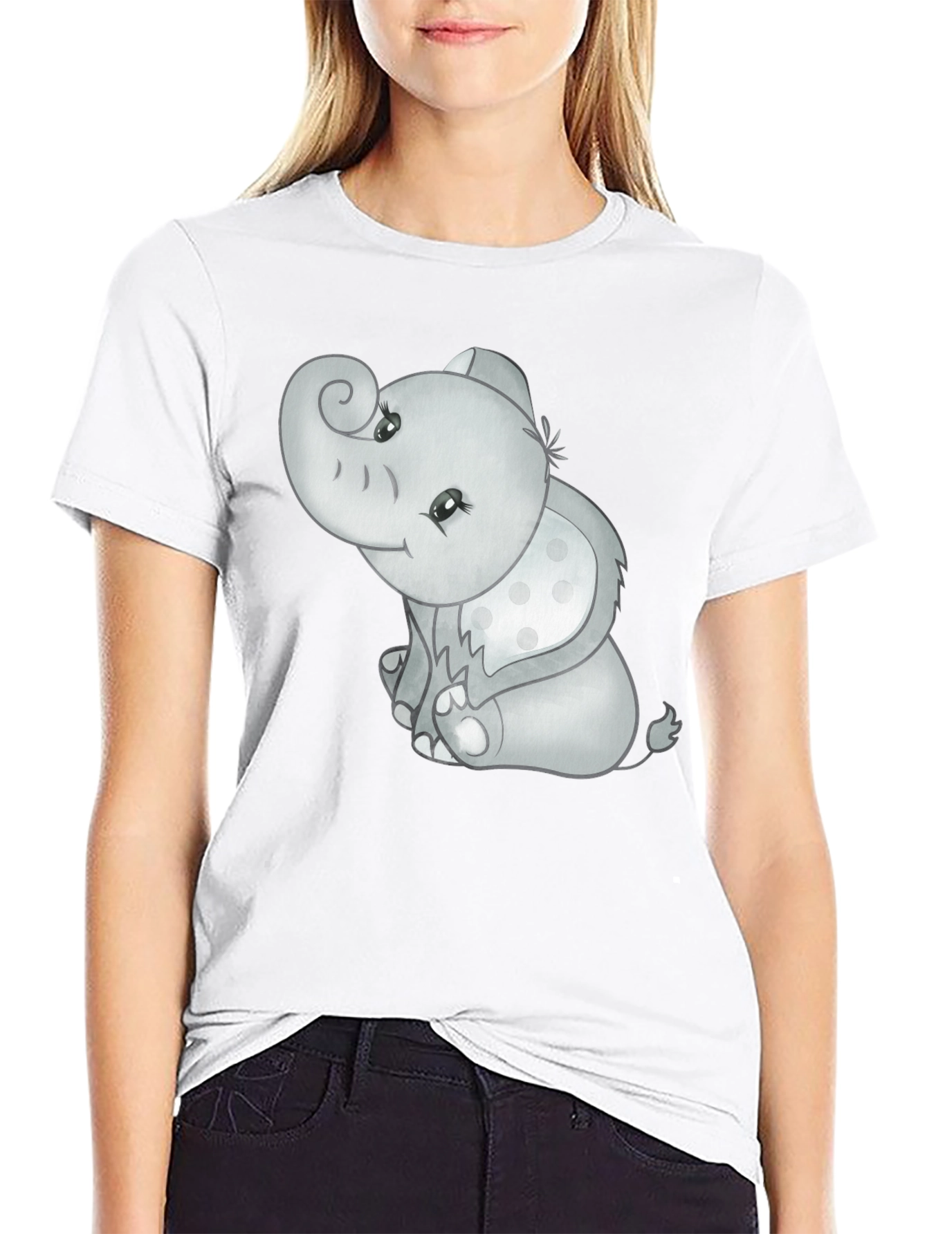 Cute Elephant Graphic Tee - Black Cotton Comfort