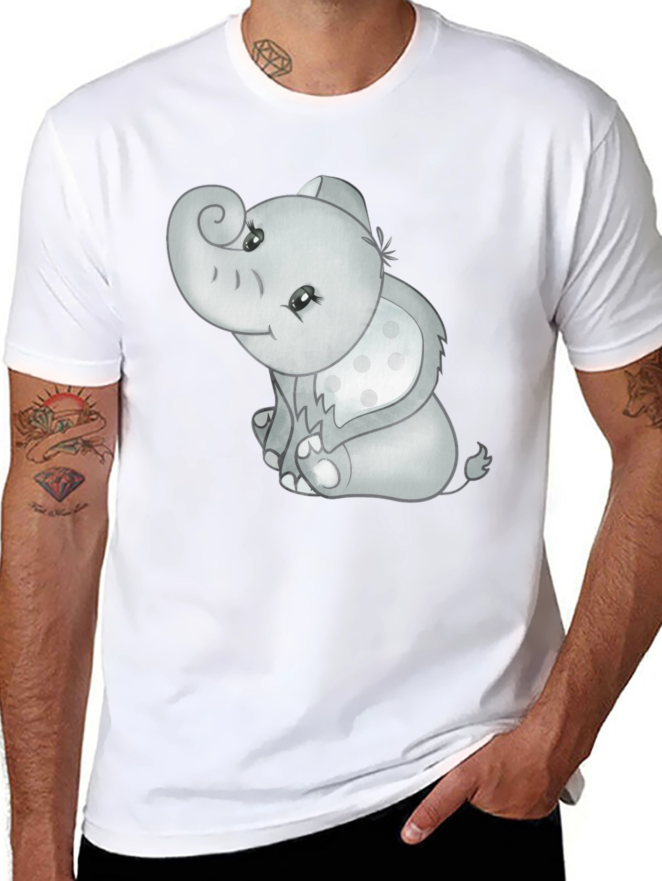 Cute Elephant Graphic Tee - Black Cotton Comfort