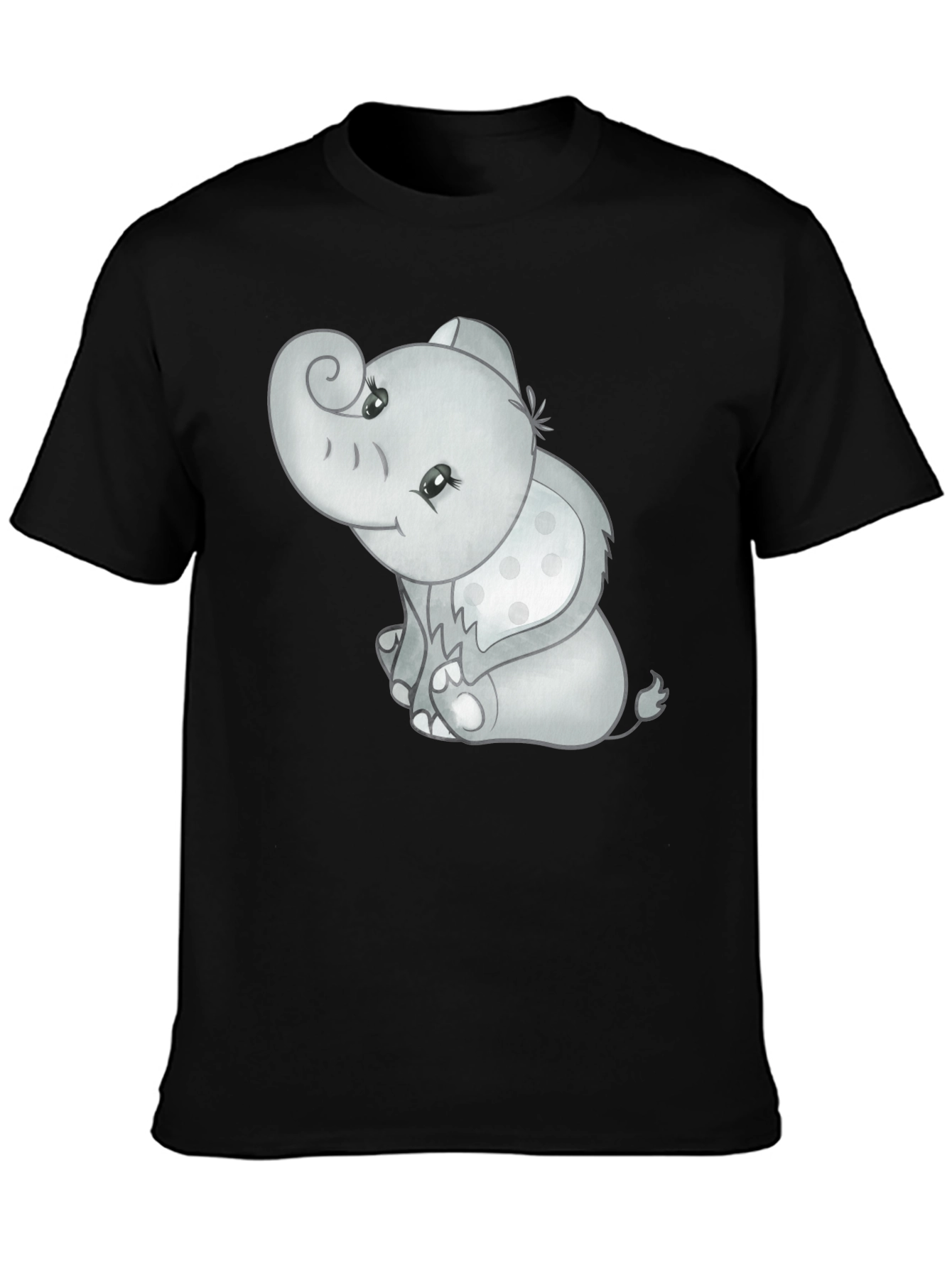 Cute Elephant Graphic Tee - Black Cotton Comfort