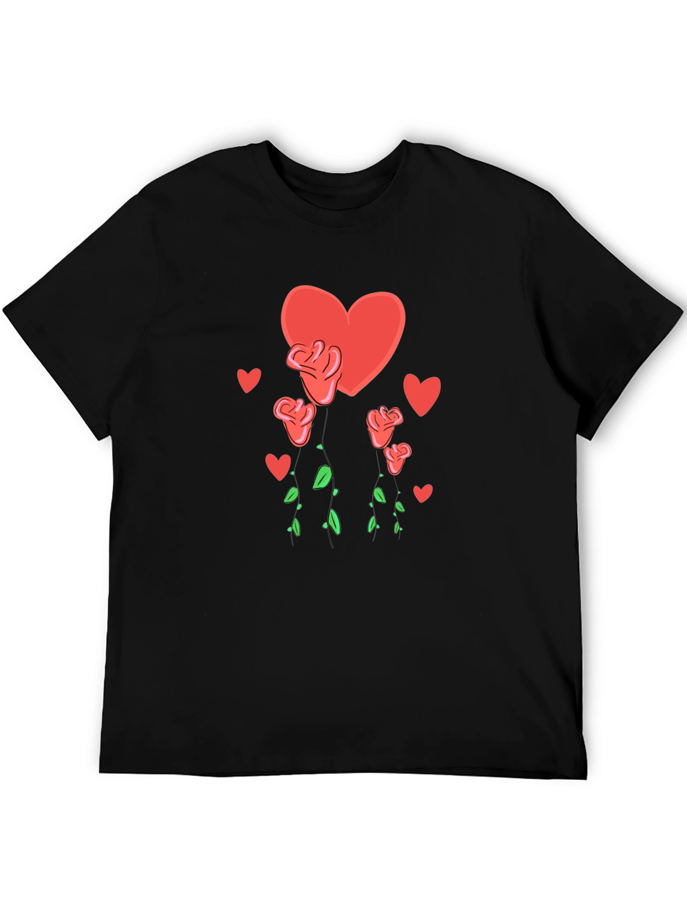 Heart and Roses Graphic Black T-Shirt