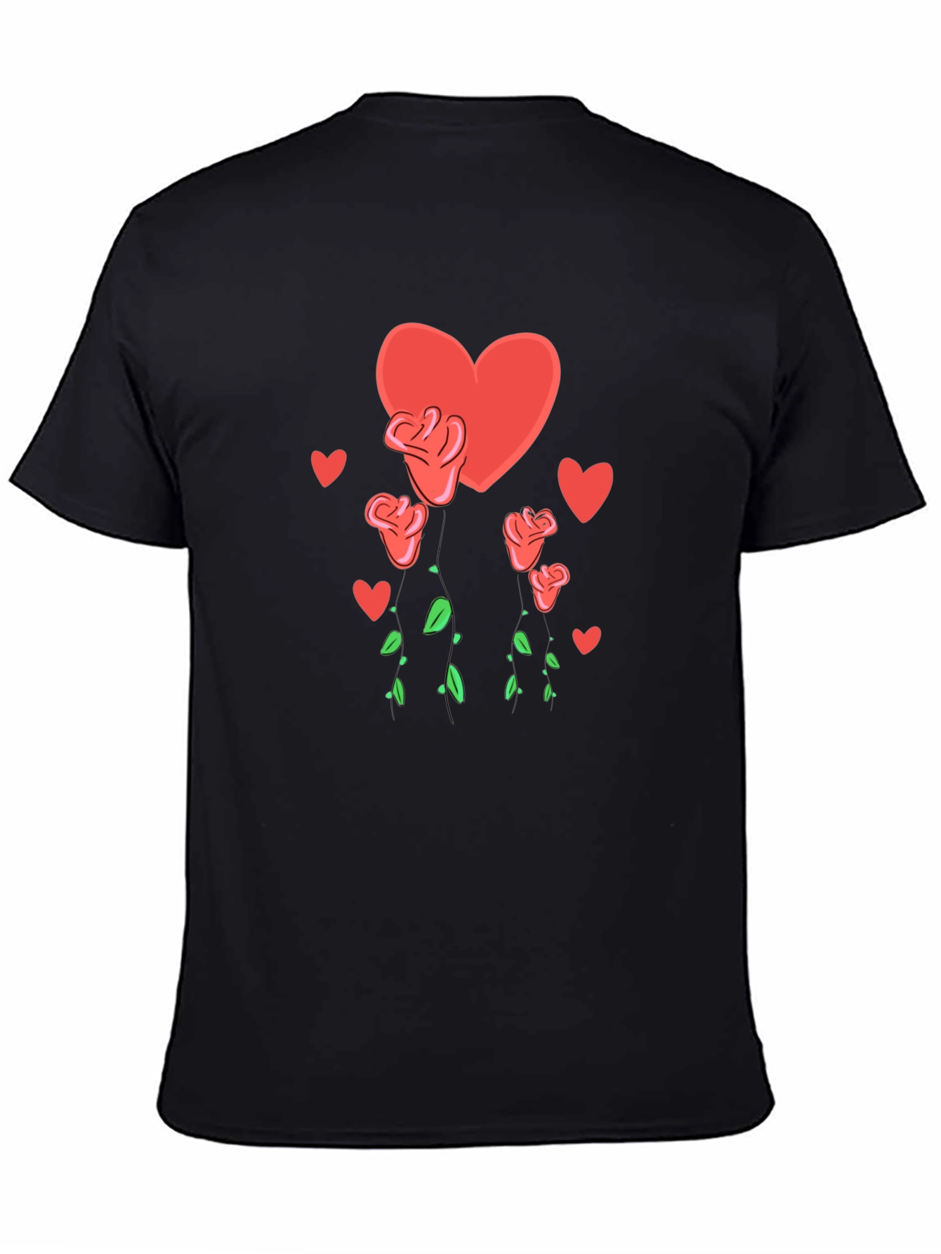 Heart and Roses Graphic Black T-Shirt