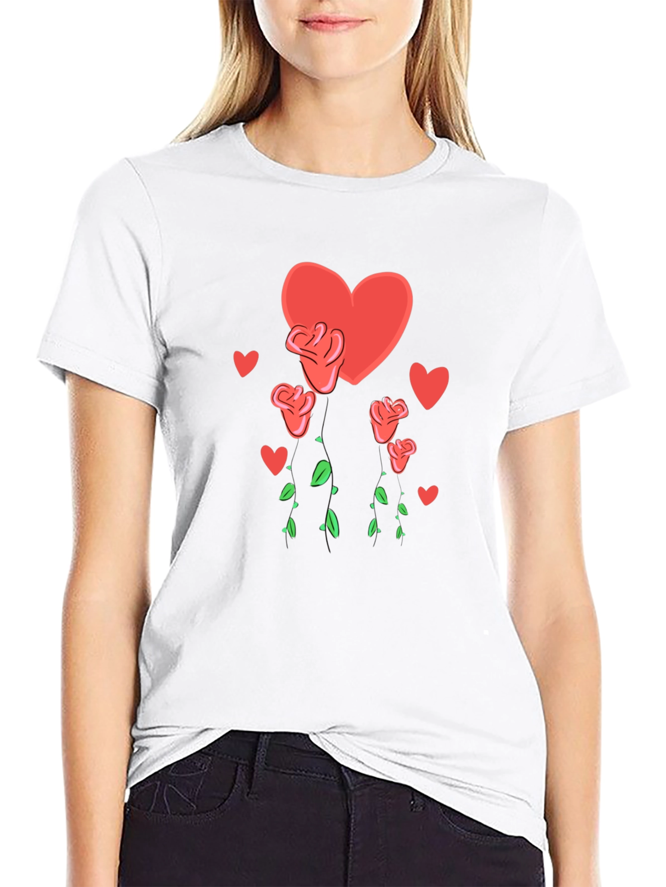 Heart and Roses Graphic Black T-Shirt