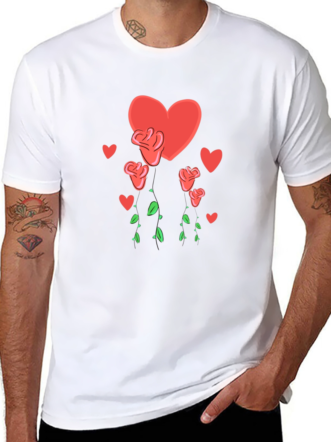 Heart and Roses Graphic Black T-Shirt